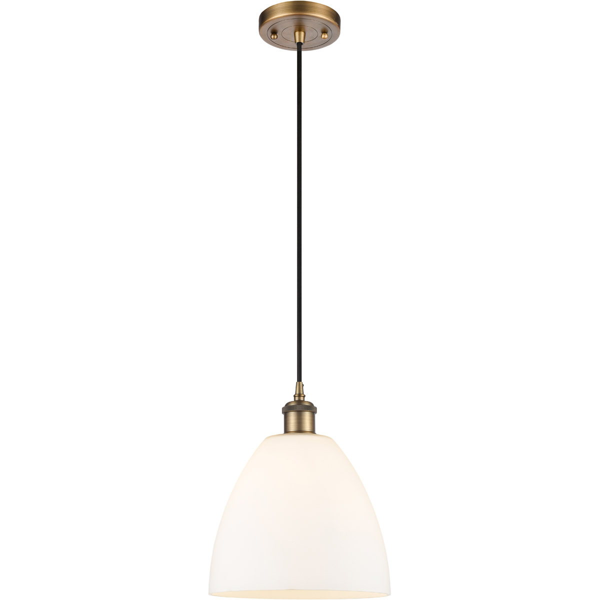 Innovations Lighting 516-1P-BB-GBD-91-LED Ballston Dome LED 9 inch Brushed Brass Mini Pendant Ceiling Light in Matte White Glass, Black Textured