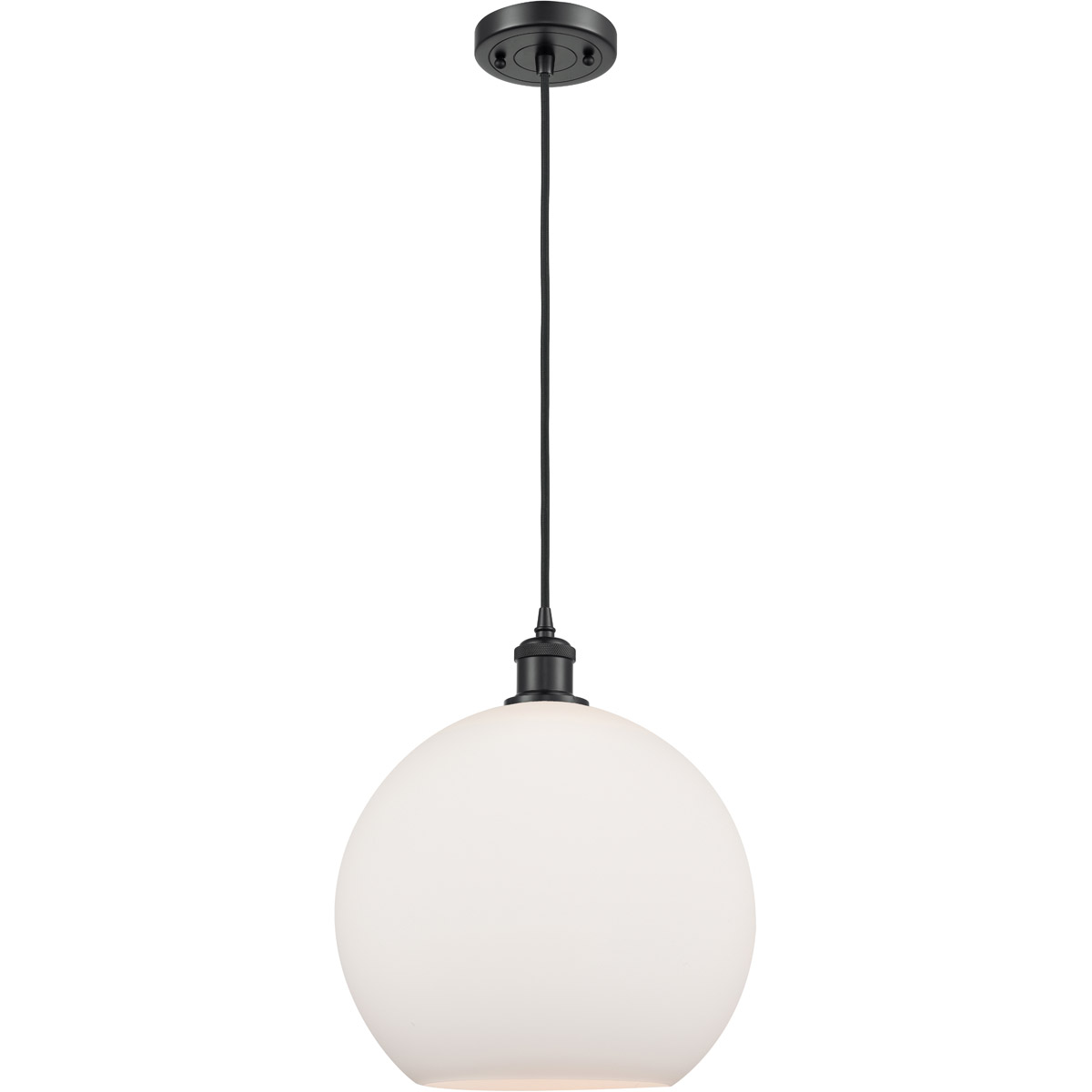 Innovations Lighting 516-1P-BK-G121-12-LED Ballston Athens LED 11.75 inch Matte Black Mini Pendant Ceiling Light in Matte White Glass, Black Textured