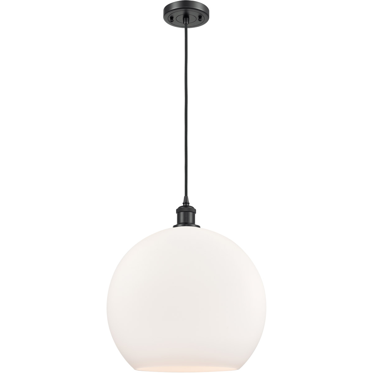 Innovations Lighting 516-1P-BK-G121-14-LED Ballston Athens LED 13.75 inch Matte Black Pendant Ceiling Light in Matte White Glass, Black Textured
