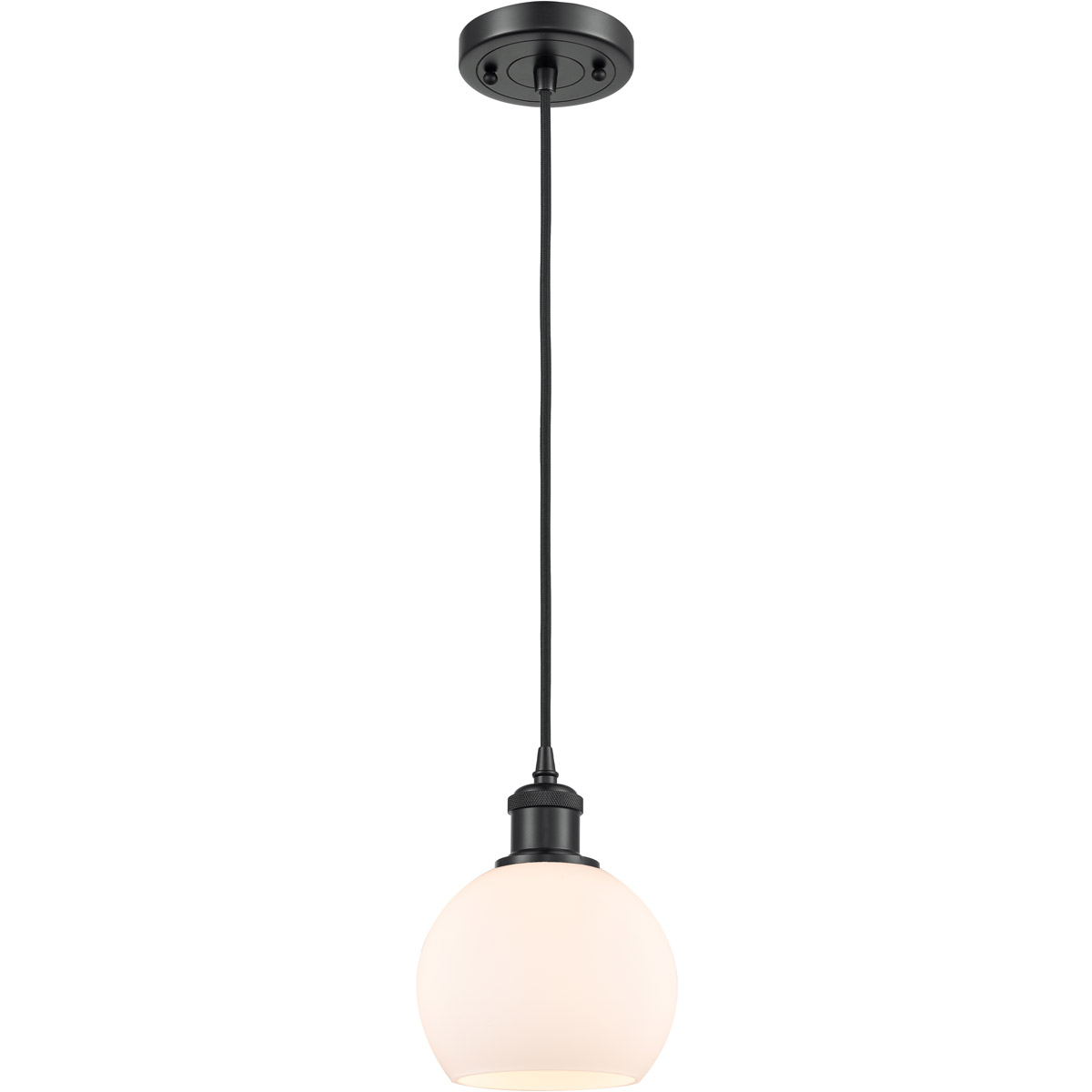 Innovations Lighting 516-1P-BK-G121-6-LED Ballston Athens LED 6 inch Matte Black Mini Pendant Ceiling Light in Matte White Glass, Black Textured