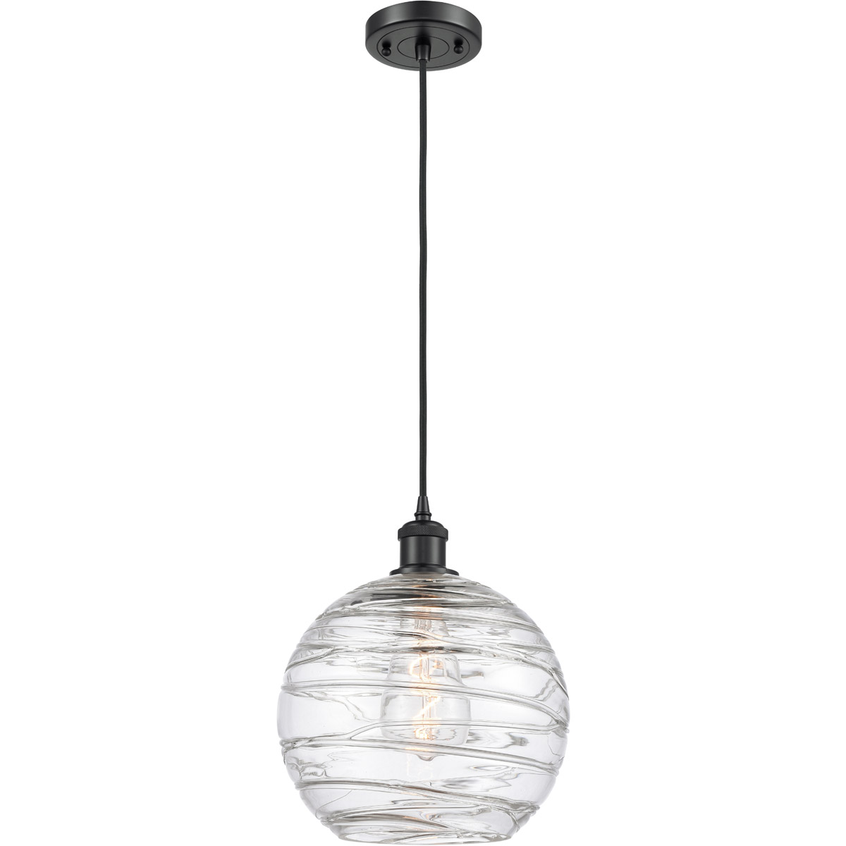 Innovations Lighting 516-1P-BK-G1213-10-LED Ballston Large Deco Swirl LED 10 inch Matte Black Mini Pendant Ceiling Light in Black Textured, Ballston