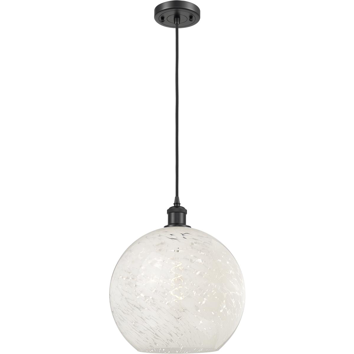 Innovations Lighting 516-1P-BK-G1216-12WM Ballston White Mouchette 1 Light 12 inch Matte Black Cord Hung Pendant Ceiling Light