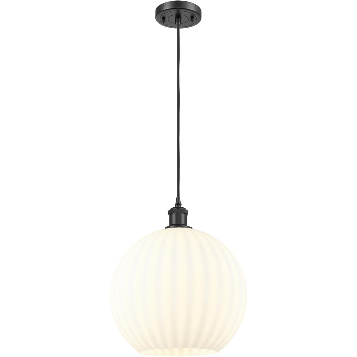Innovations Lighting 516-1P-BK-G1217-12WV Ballston White Venetian 1 Light 12 inch Matte Black Cord Hung Pendant Ceiling Light