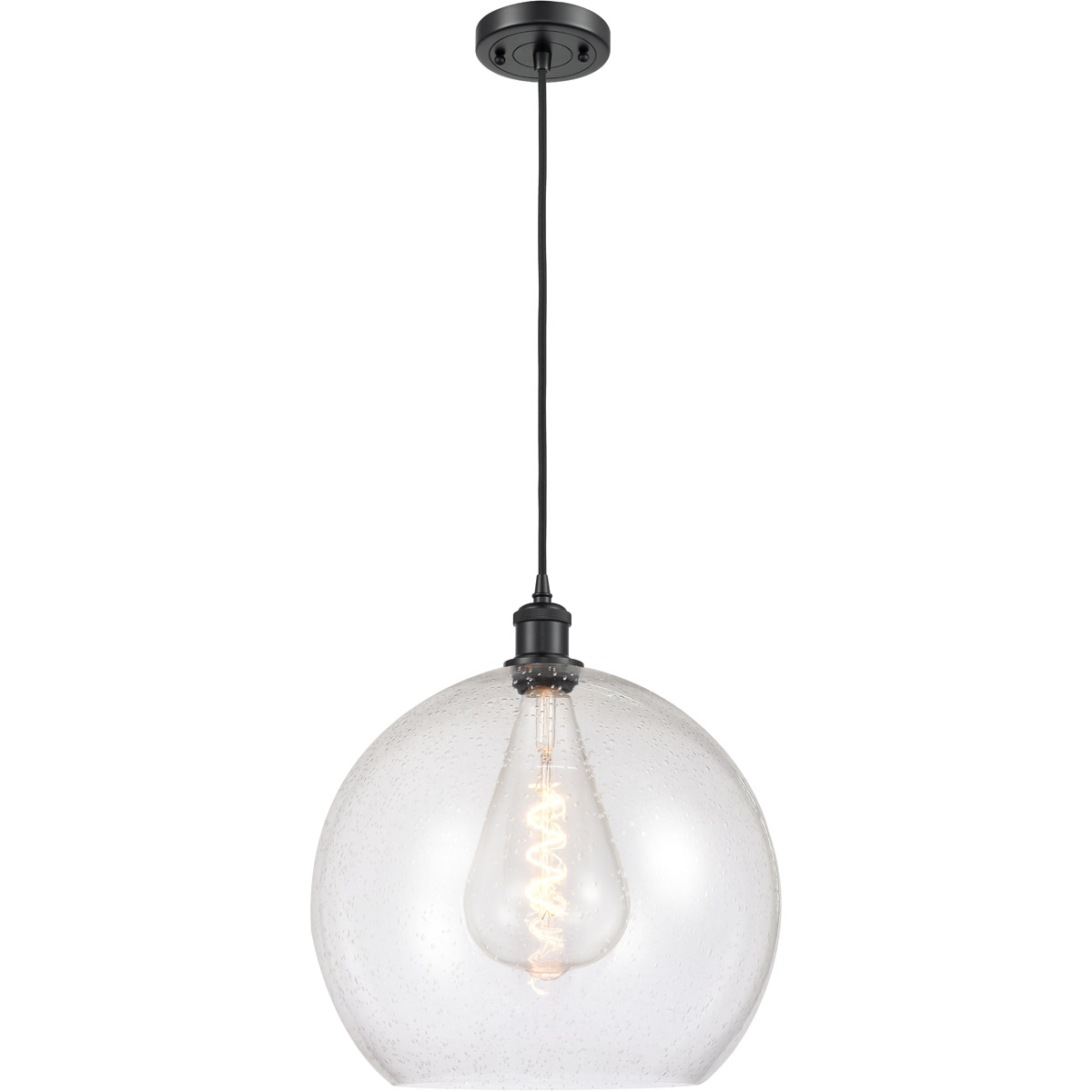 Innovations Lighting 516-1P-BK-G124-14 Ballston Athens 1 Light 14 inch Matte Black Pendant Ceiling Light in Seedy Glass