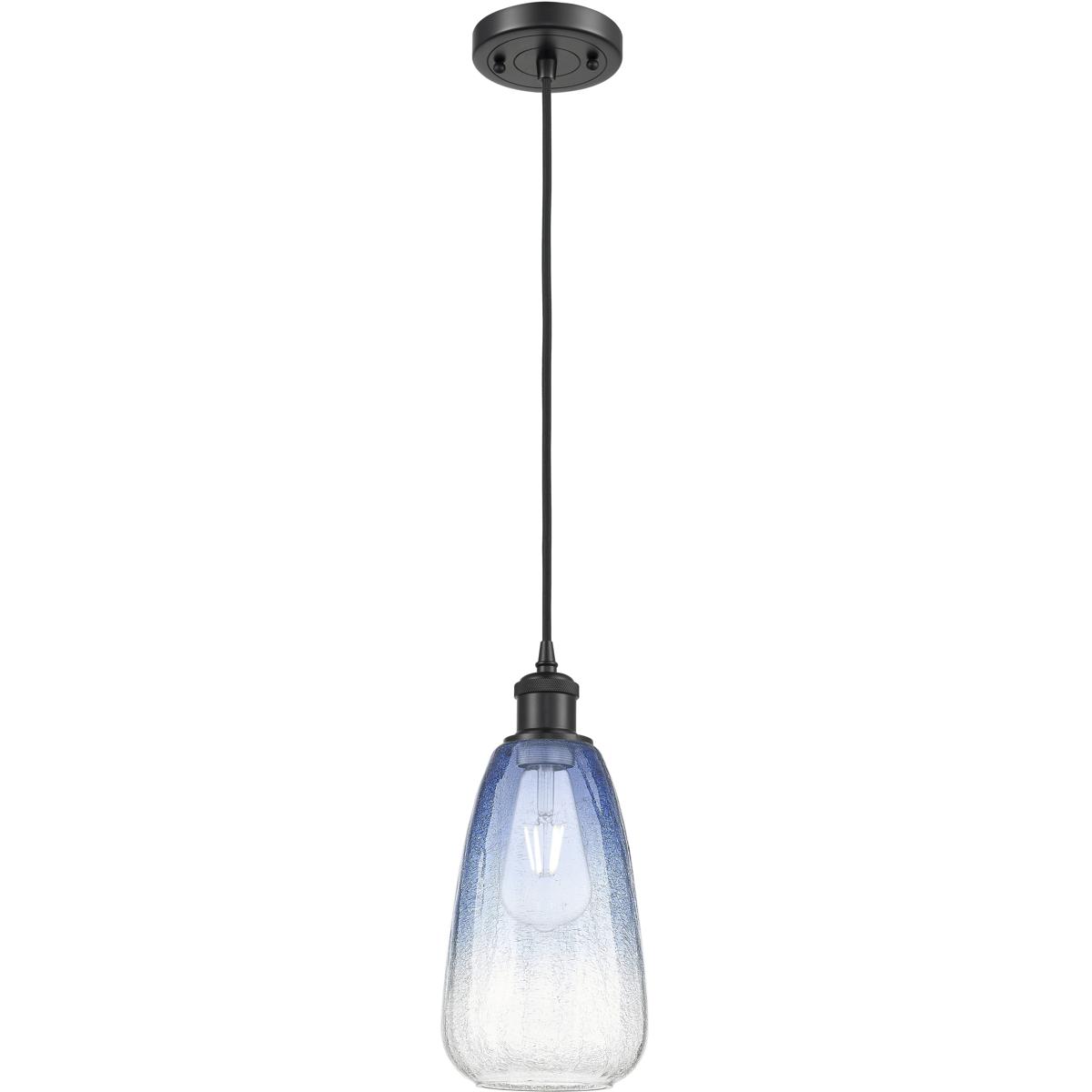 Innovations Lighting 516-1P-BK-G480-6SB Ballston Brookhaven Almond 1 Light 6 inch Matte Black Mini Pendant Ceiling Light in Sapphire Blue Glass