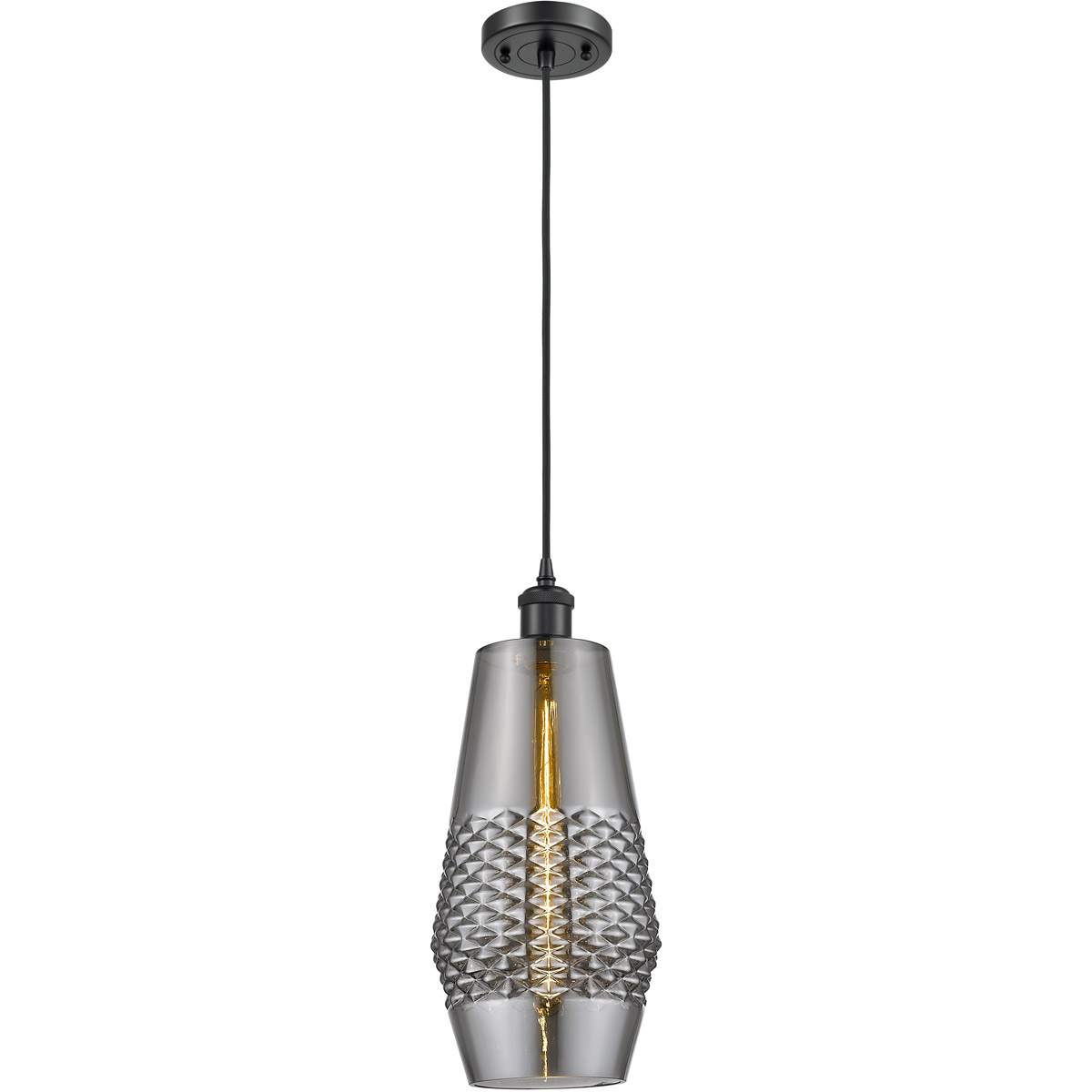Innovations Lighting 516-1P-BK-G683-7 Ballston Windham LED 7 inch Matte Black Mini Pendant Ceiling Light in Plated Smoke Glass