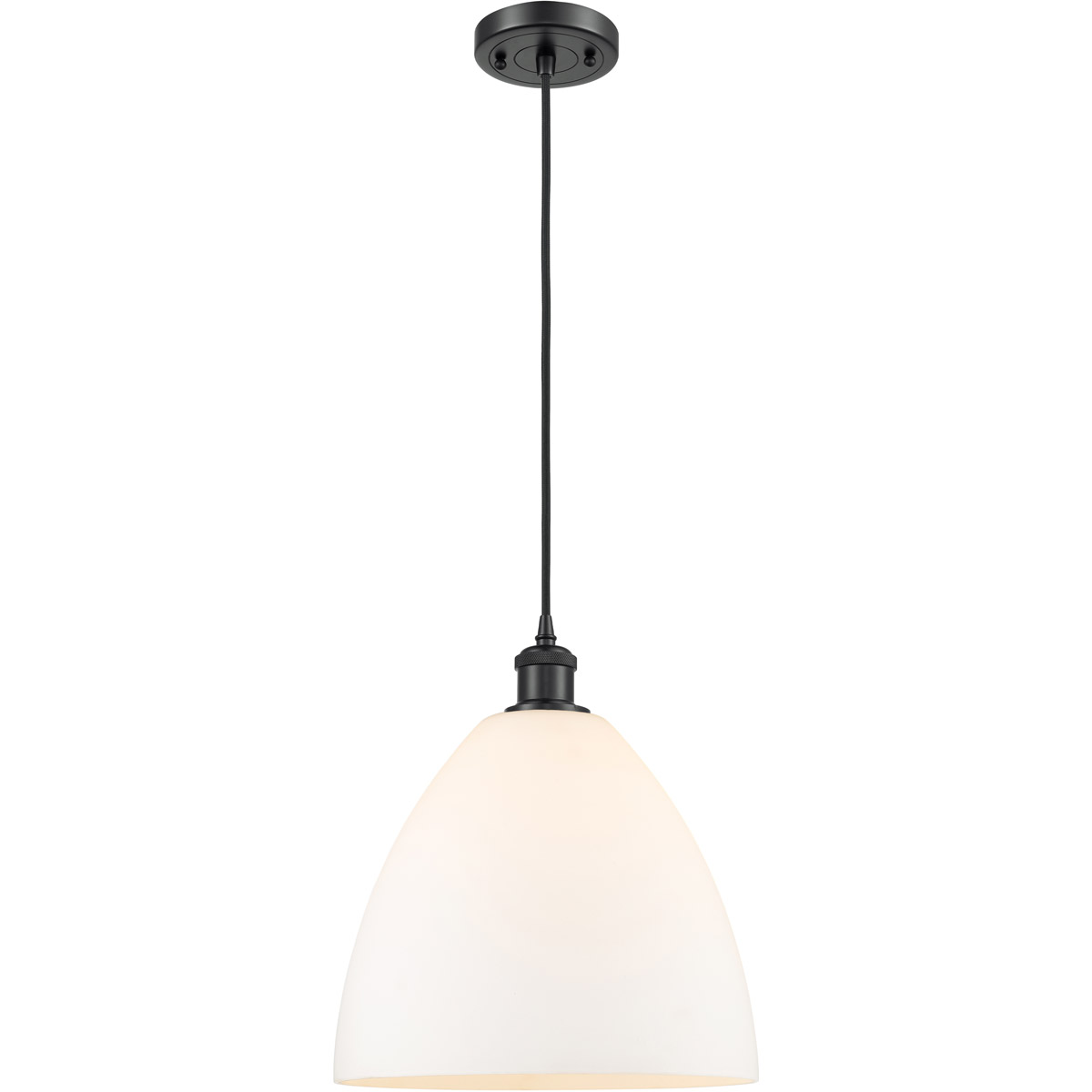 Innovations Lighting 516-1P-BK-GBD-121-LED Ballston Dome LED 12 inch Matte Black Mini Pendant Ceiling Light in Matte White Glass, Black Textured