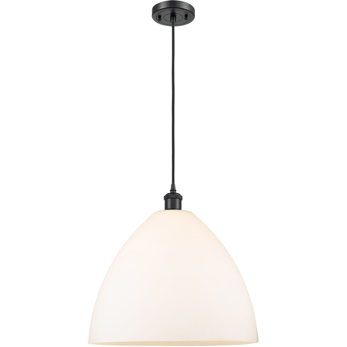 Innovations Lighting 516-1P-BK-GBD-161-LED Ballston Dome LED 16 inch Matte Black Pendant Ceiling Light in Matte White Glass, Black Textured