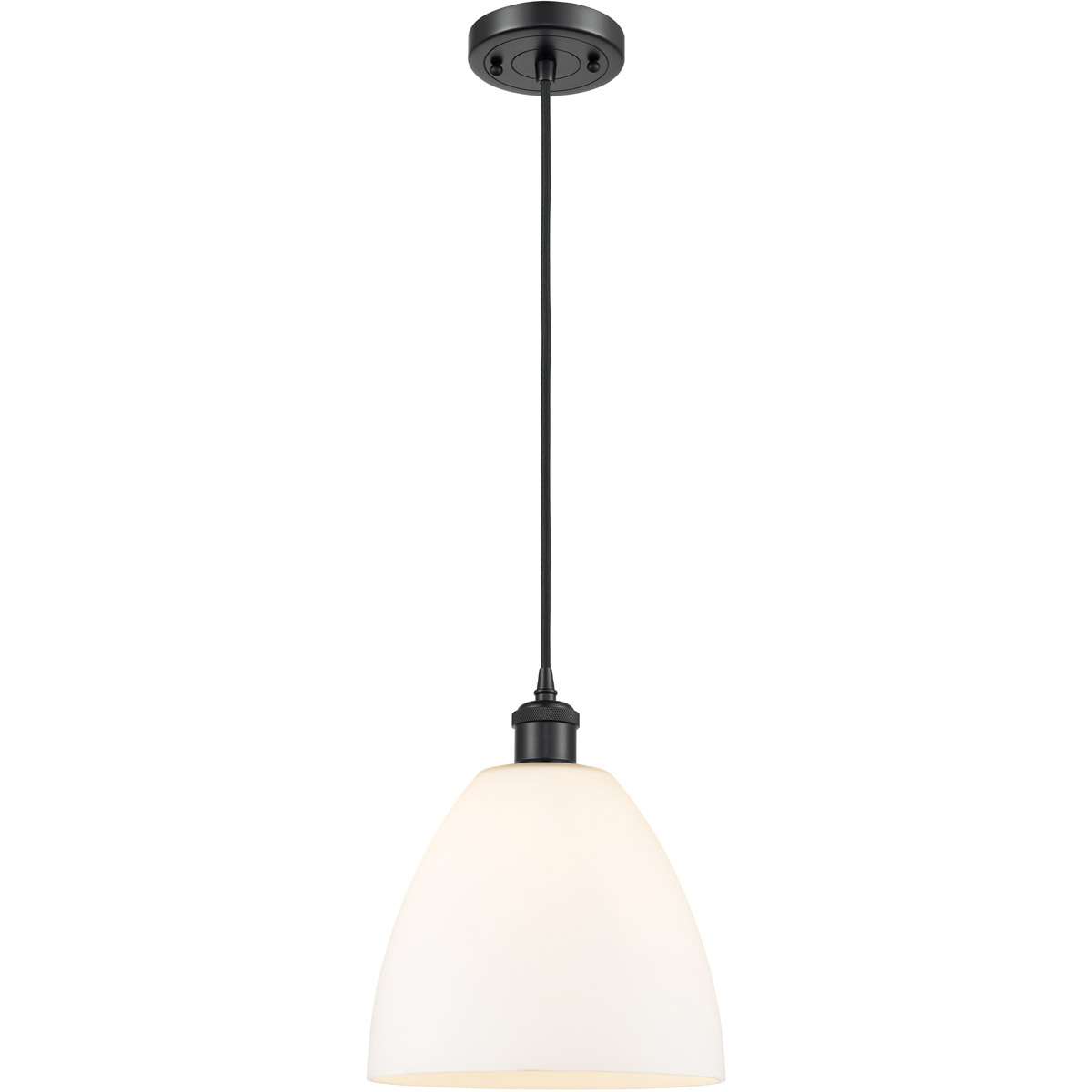 Innovations Lighting 516-1P-BK-GBD-91-LED Ballston Dome LED 9 inch Matte Black Mini Pendant Ceiling Light in Matte White Glass, Black Textured