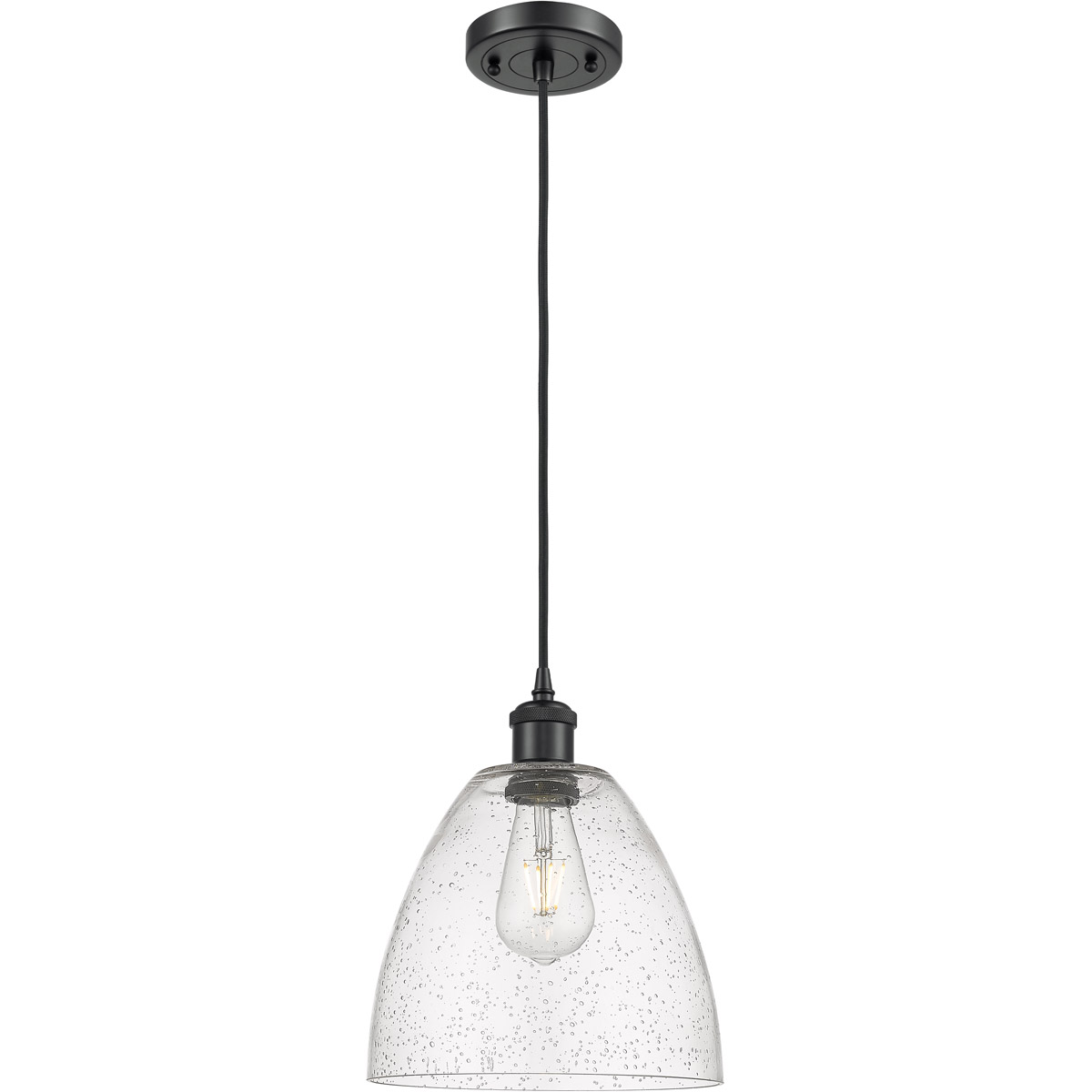 Innovations Lighting 516-1P-BK-GBD-94 Ballston Dome 1 Light 9 inch Matte Black Mini Pendant Ceiling Light in Seedy Glass