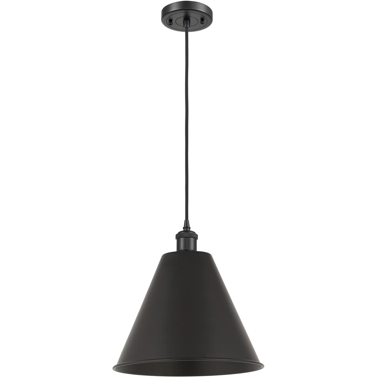 Innovations Lighting 516-1P-BK-MBC-12-BK-LED Ballston Cone LED 12 inch Matte Black Mini Pendant Ceiling Light