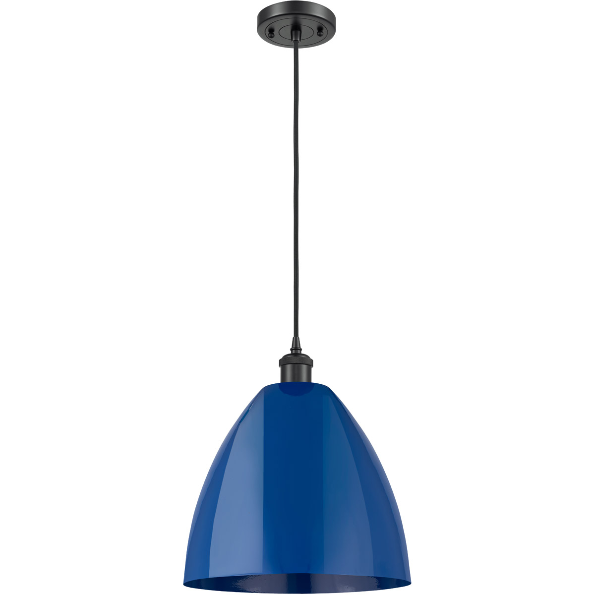 Innovations Lighting 516-1P-BK-MBD-12-BL-LED Ballston Plymouth Dome LED 12 inch Matte Black Mini Pendant Ceiling Light in Black Textured, Matte Blue