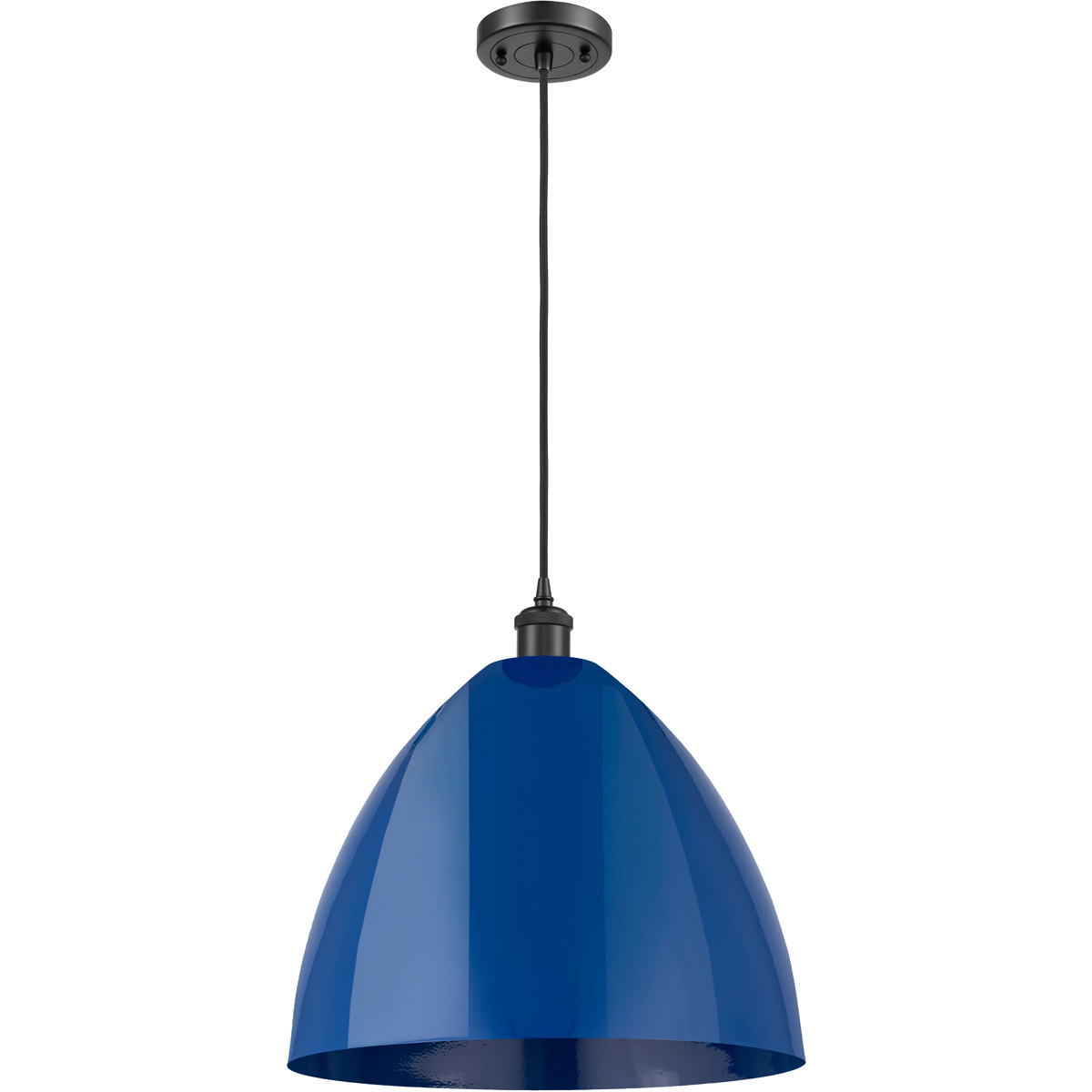 Innovations Lighting 516-1P-BK-MBD-16-BL-LED Ballston Plymouth Dome LED 16 inch Matte Black Mini Pendant Ceiling Light in Black Textured, Matte Blue