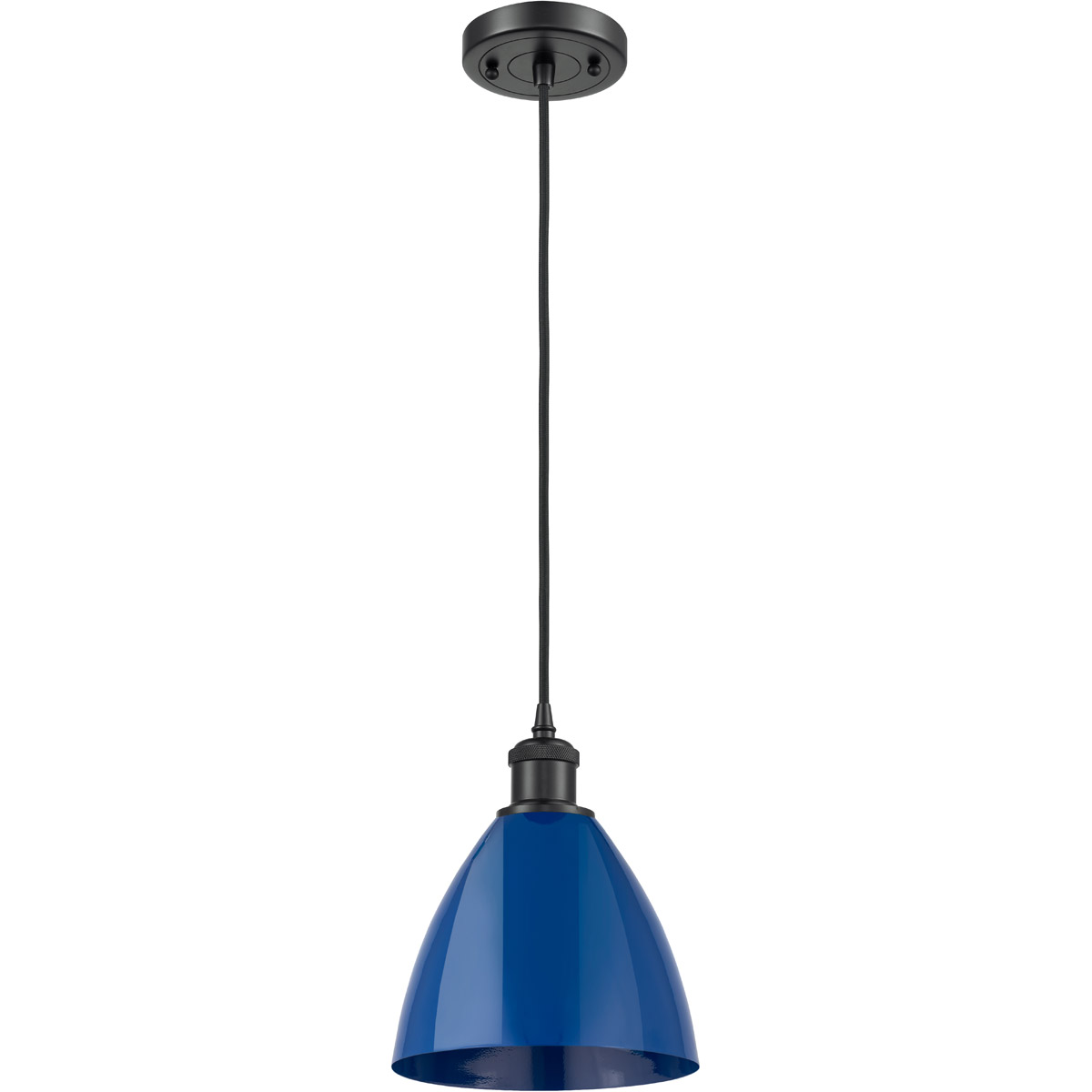Innovations Lighting 516-1P-BK-MBD-75-BL-LED Ballston Plymouth Dome LED 7.5 inch Matte Black Mini Pendant Ceiling Light in Black Textured, Matte Blue
