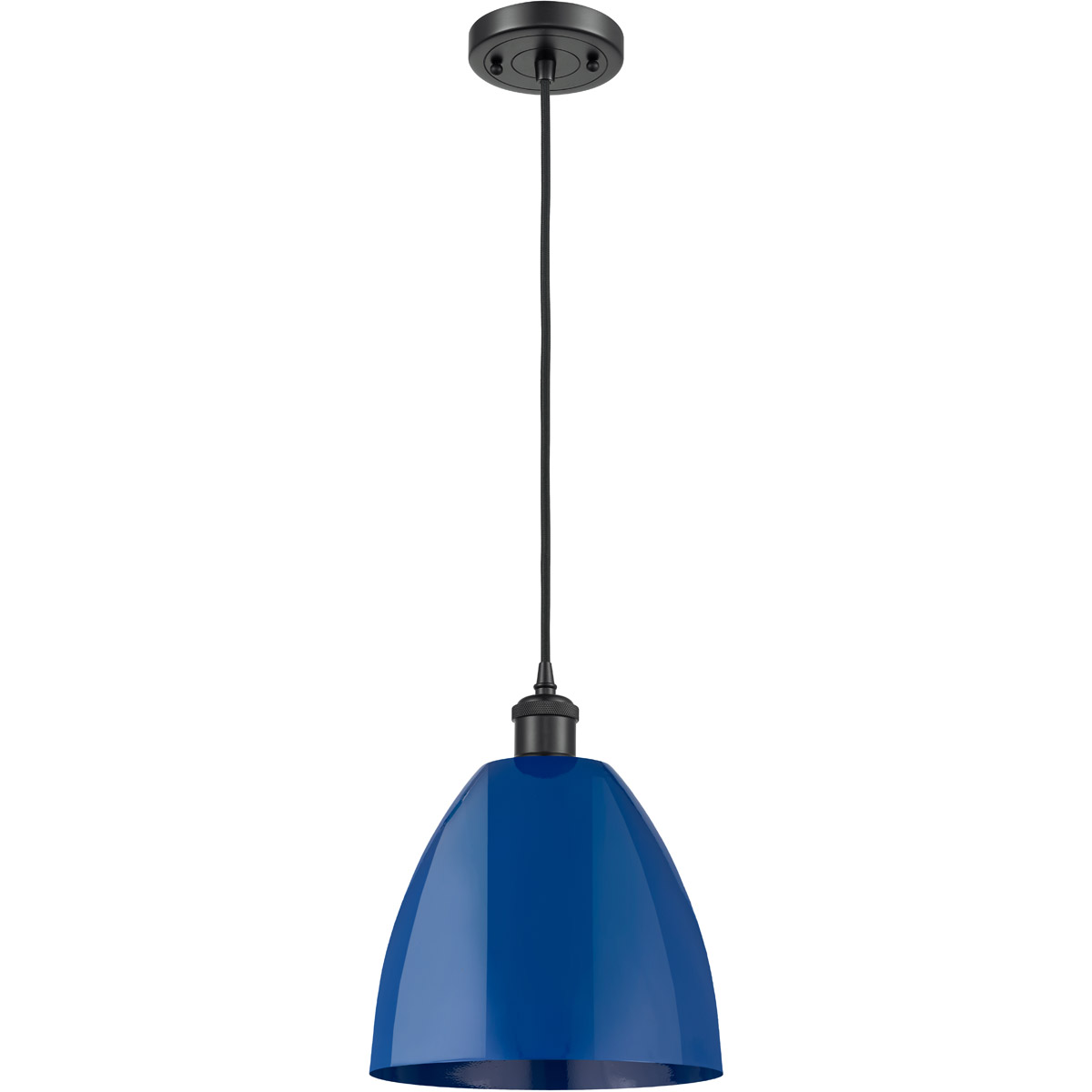 Innovations Lighting 516-1P-BK-MBD-9-BL-LED Ballston Plymouth Dome LED 9 inch Matte Black Mini Pendant Ceiling Light in Black Textured, Matte Blue