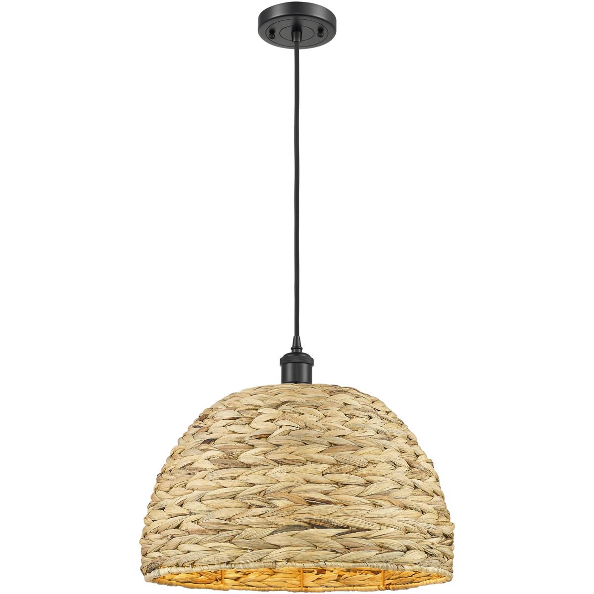 Innovations Lighting Bruno Marashlian Woven Rattan 16 Inch Large Pendant Woven Rattan - 516-1P-BK-RBD-16-NAT - Farmhouse