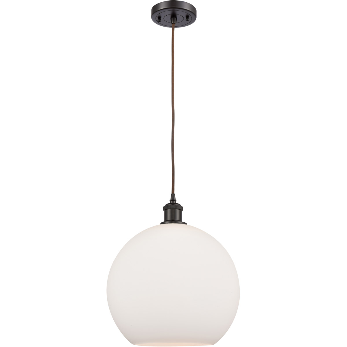 Innovations Lighting 516-1P-OB-G121-12-LED Ballston Athens LED 11.75 inch Oil Rubbed Bronze Mini Pendant Ceiling Light in Matte White Glass, Black Tex