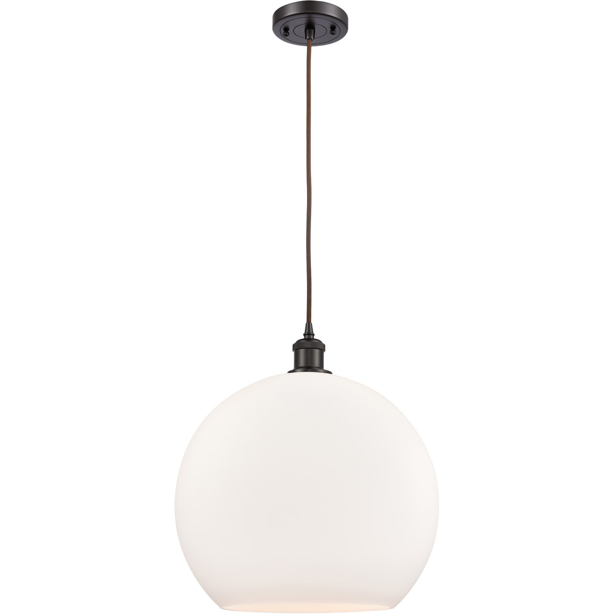 Innovations Lighting 516-1P-OB-G121-14-LED Ballston Athens LED 13.75 inch Oil Rubbed Bronze Pendant Ceiling Light in Matte White Glass, Black Textured