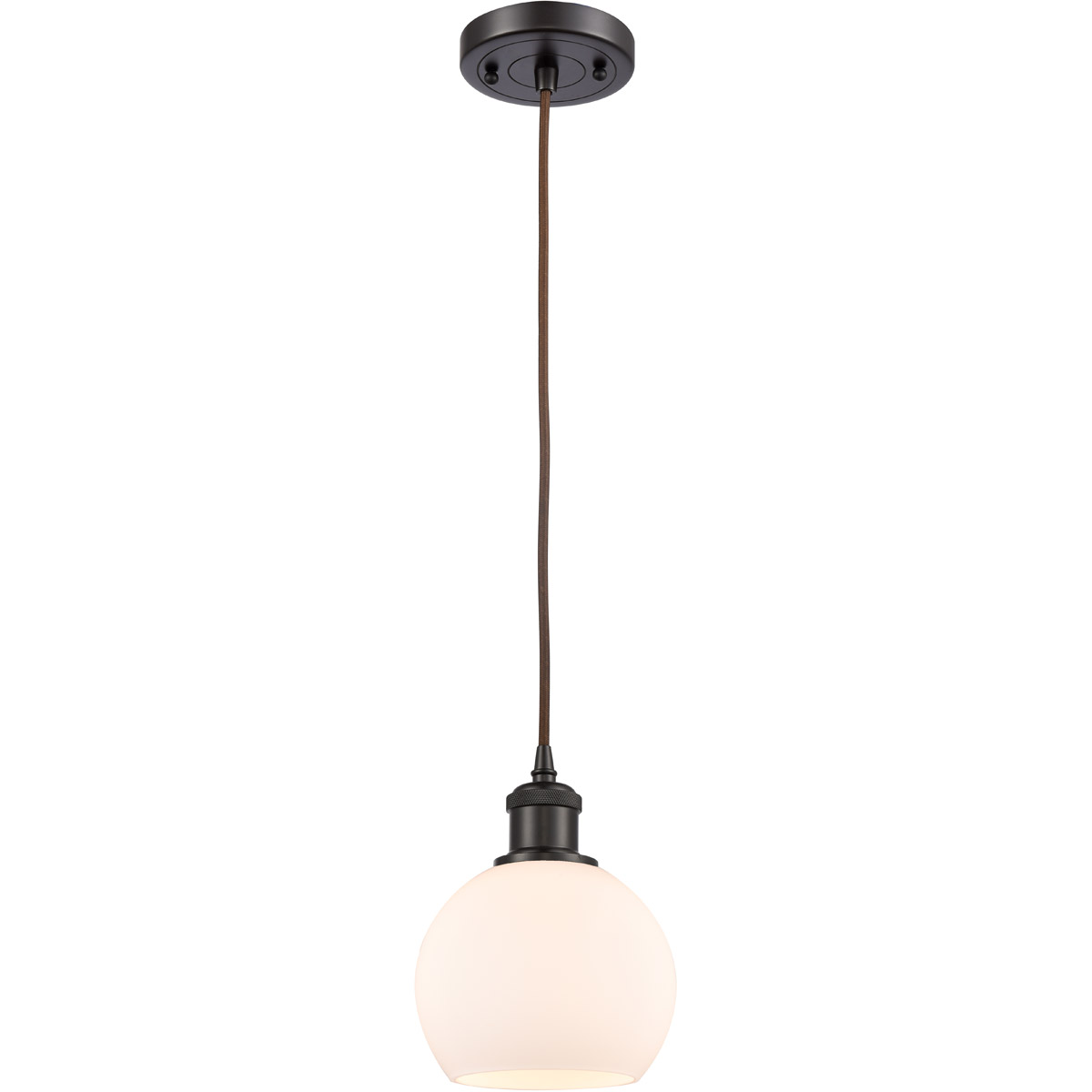 Innovations Lighting 516-1P-OB-G121-6-LED Ballston Athens LED 6 inch Oil Rubbed Bronze Mini Pendant Ceiling Light in Matte White Glass, Black Textured