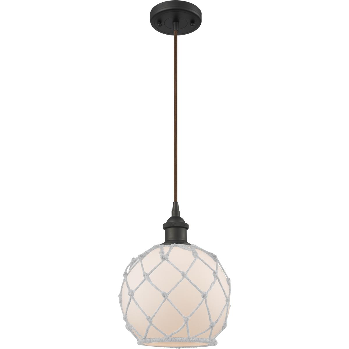 Innovations Lighting 516-1P-OB-G121-8RW Ballston Farmhouse Rope 1 Light 8 inch Oil Rubbed Bronze Mini Pendant Ceiling Light in Bulb Not Included, Whit
