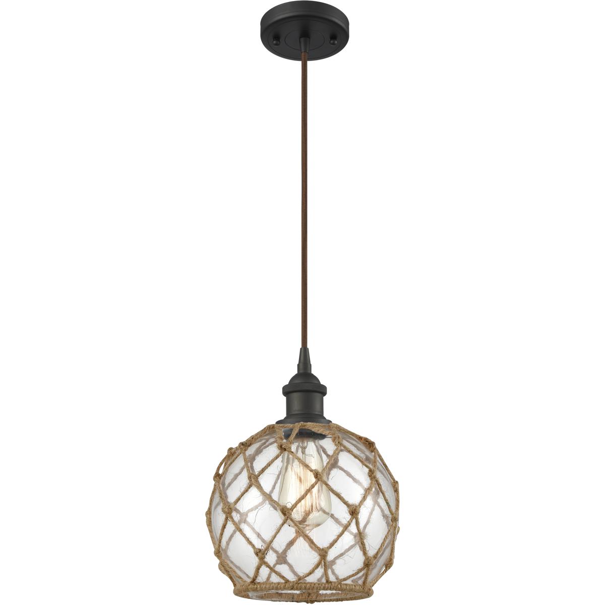 Innovations Lighting 516-1P-OB-G122-8RB Ballston Farmhouse Rope 1 Light 8 inch Oil Rubbed Bronze Mini Pendant Ceiling Light in Bulb Not Included, Clea