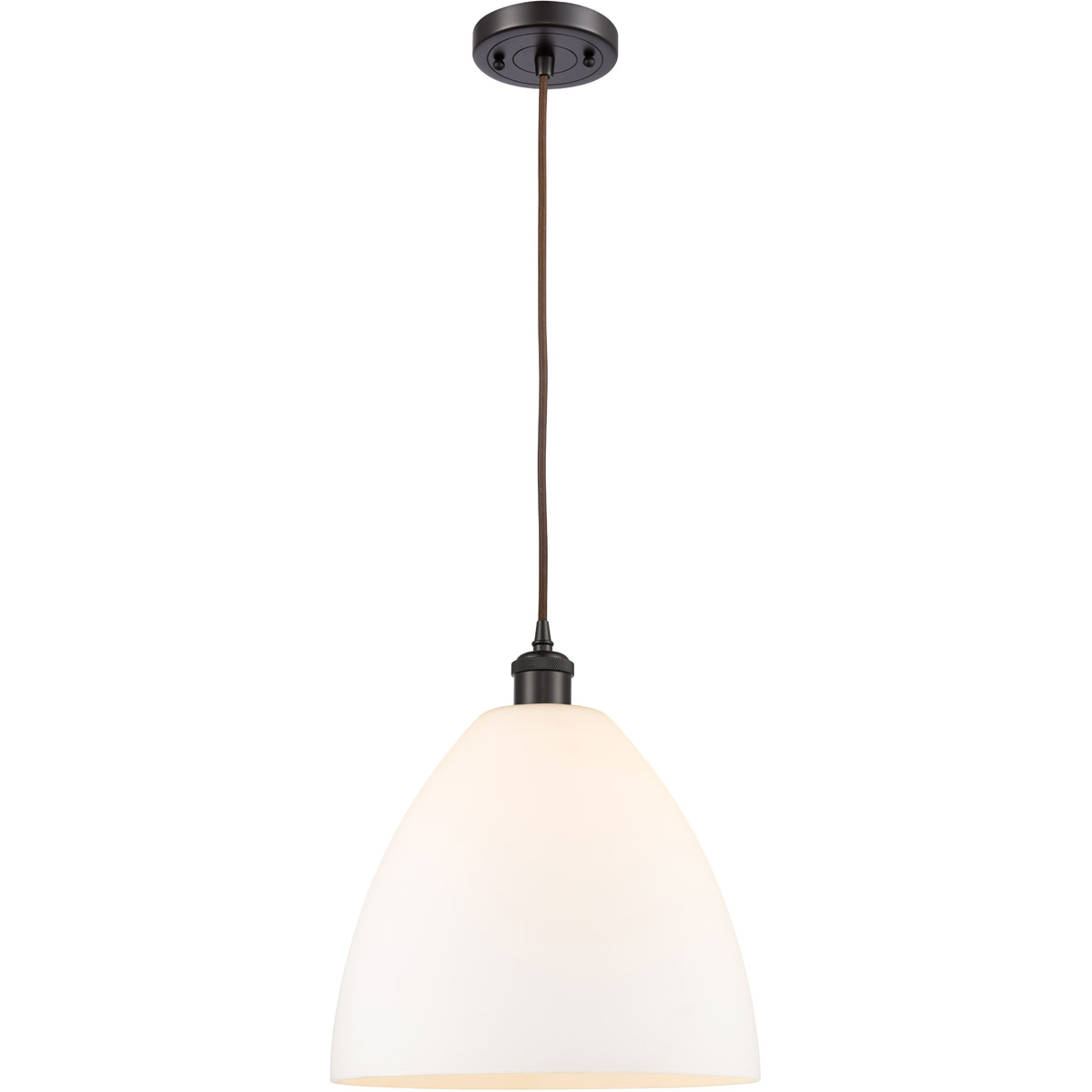 Innovations Lighting 516-1P-OB-GBD-121-LED Ballston Dome LED 12 inch Oil Rubbed Bronze Mini Pendant Ceiling Light in Matte White Glass, Black Textured