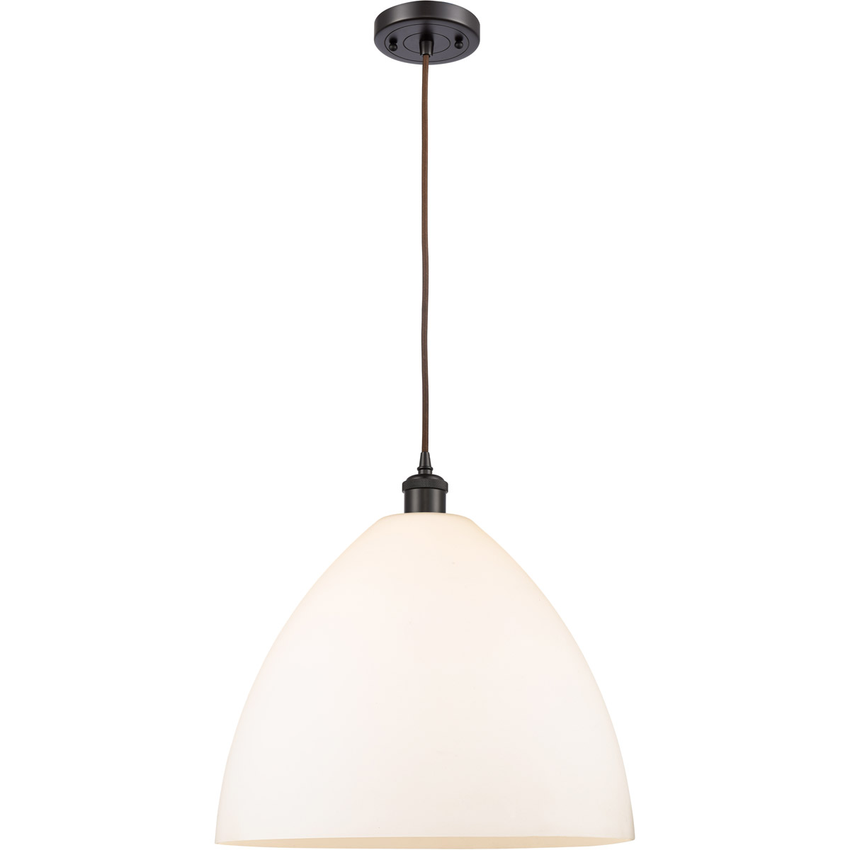 Innovations Lighting 516-1P-OB-GBD-161-LED Ballston Dome LED 16 inch Oil Rubbed Bronze Pendant Ceiling Light in Matte White Glass, Black Textured