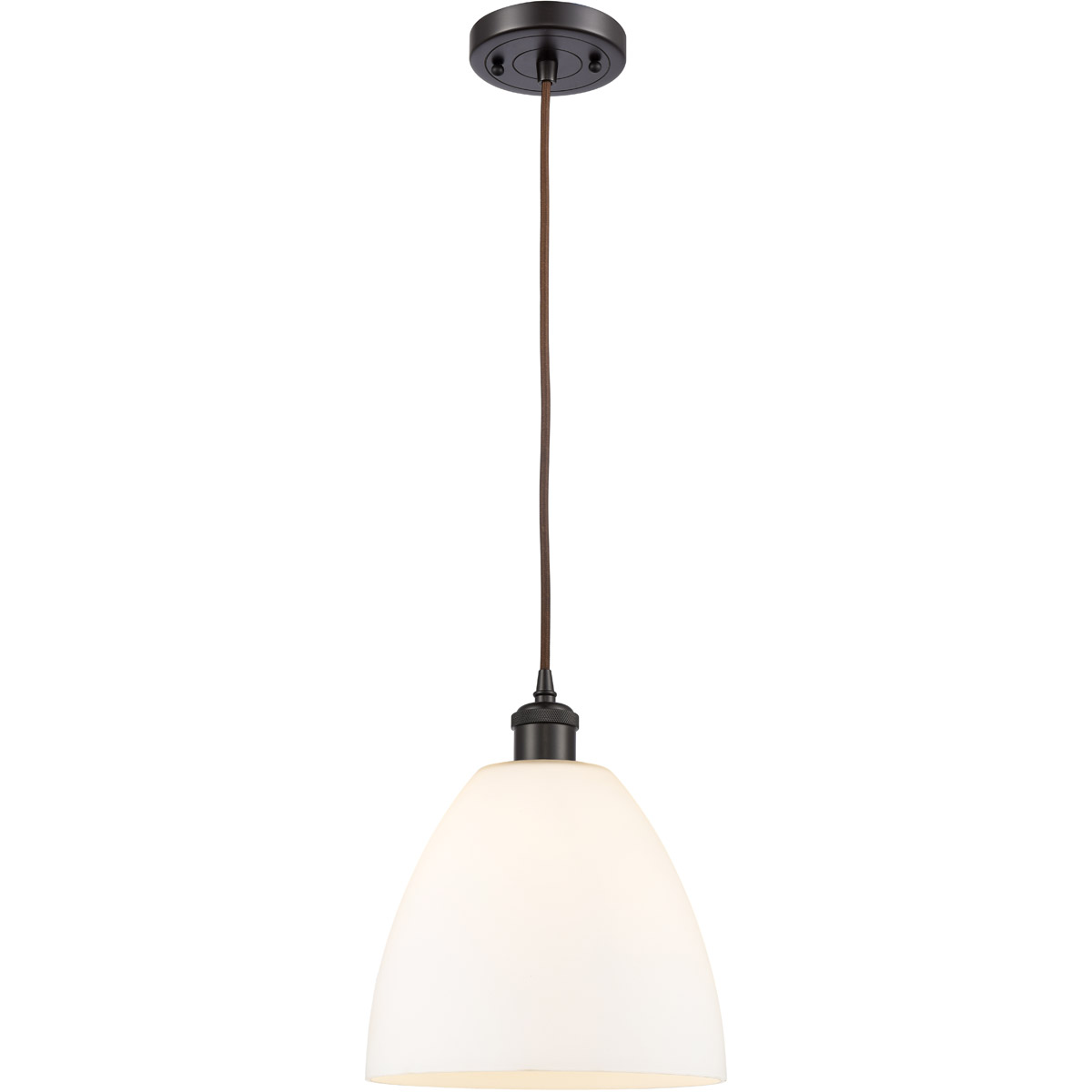 Innovations Lighting 516-1P-OB-GBD-91-LED Ballston Dome LED 9 inch Oil Rubbed Bronze Mini Pendant Ceiling Light in Matte White Glass, Black Textured