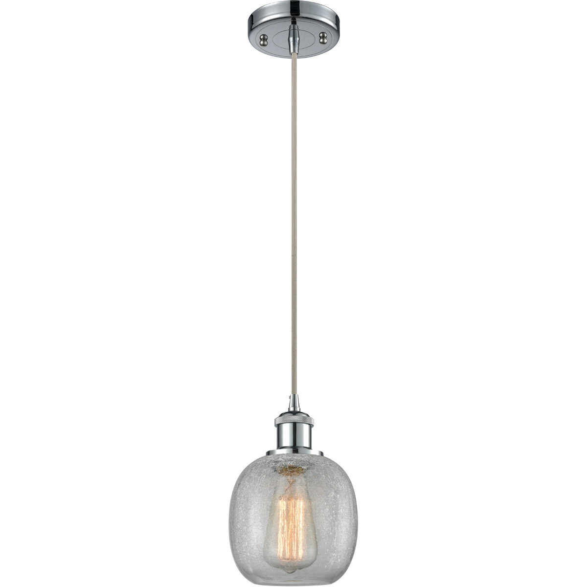 Innovations Lighting 516-1P-PC-G105-LED Ballston Belfast LED 6 inch Polished Chrome Mini Pendant Ceiling Light in Clear Crackle Glass, Ballston