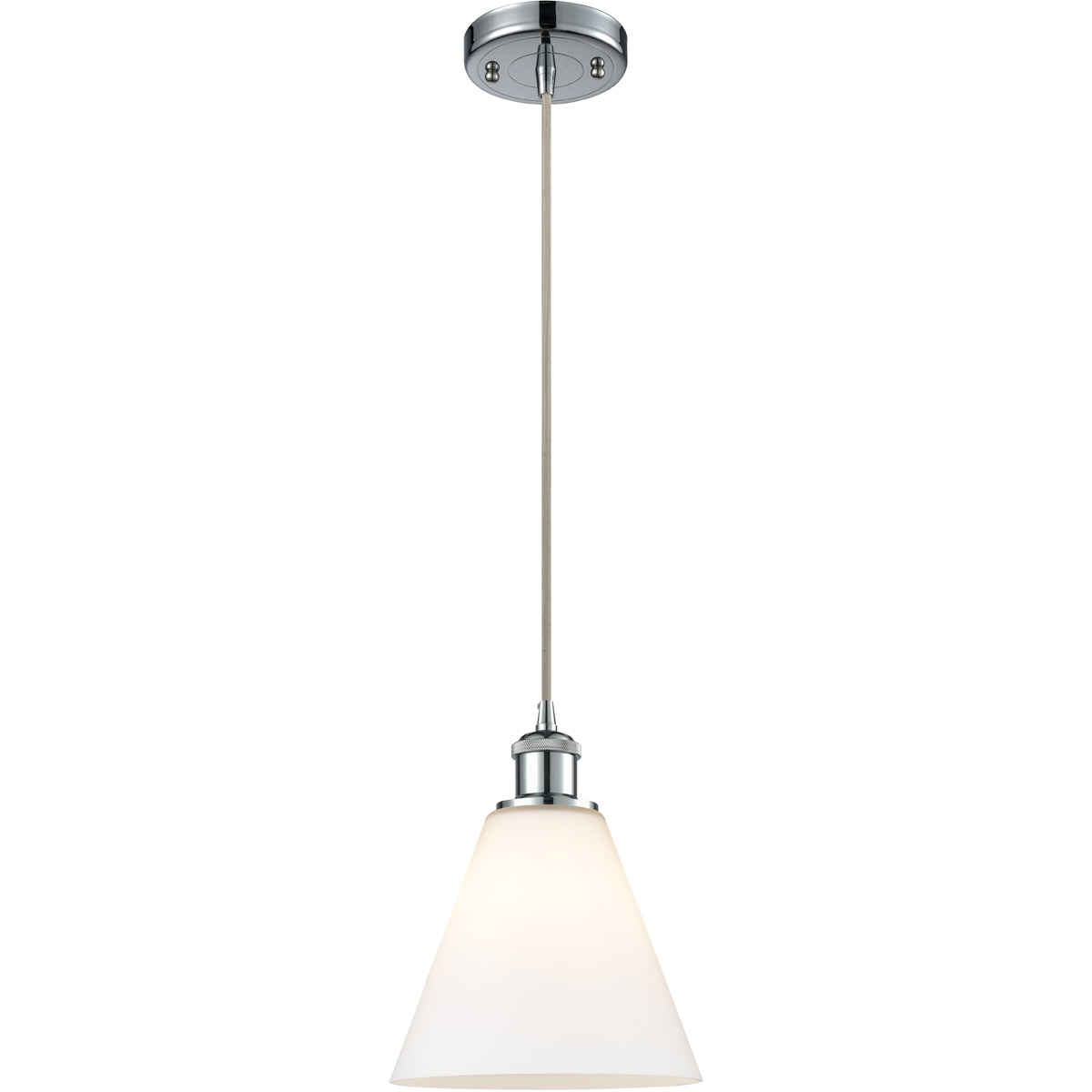 Innovations Lighting 516-1P-PC-GBC-81-LED Ballston Cone LED 8 inch Polished Chrome Mini Pendant Ceiling Light in Matte White Glass, Black Textured