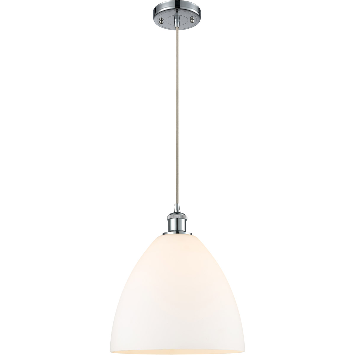 Innovations Lighting 516-1P-PC-GBD-121-LED Ballston Dome LED 12 inch Polished Chrome Mini Pendant Ceiling Light in Matte White Glass, Black Textured