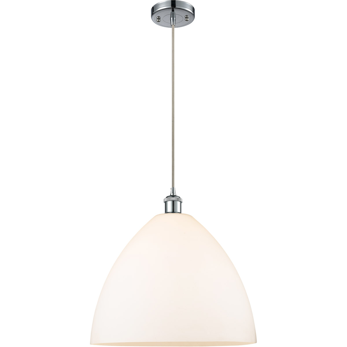 Innovations Lighting 516-1P-PC-GBD-161-LED Ballston Dome LED 16 inch Polished Chrome Pendant Ceiling Light in Matte White Glass, Black Textured