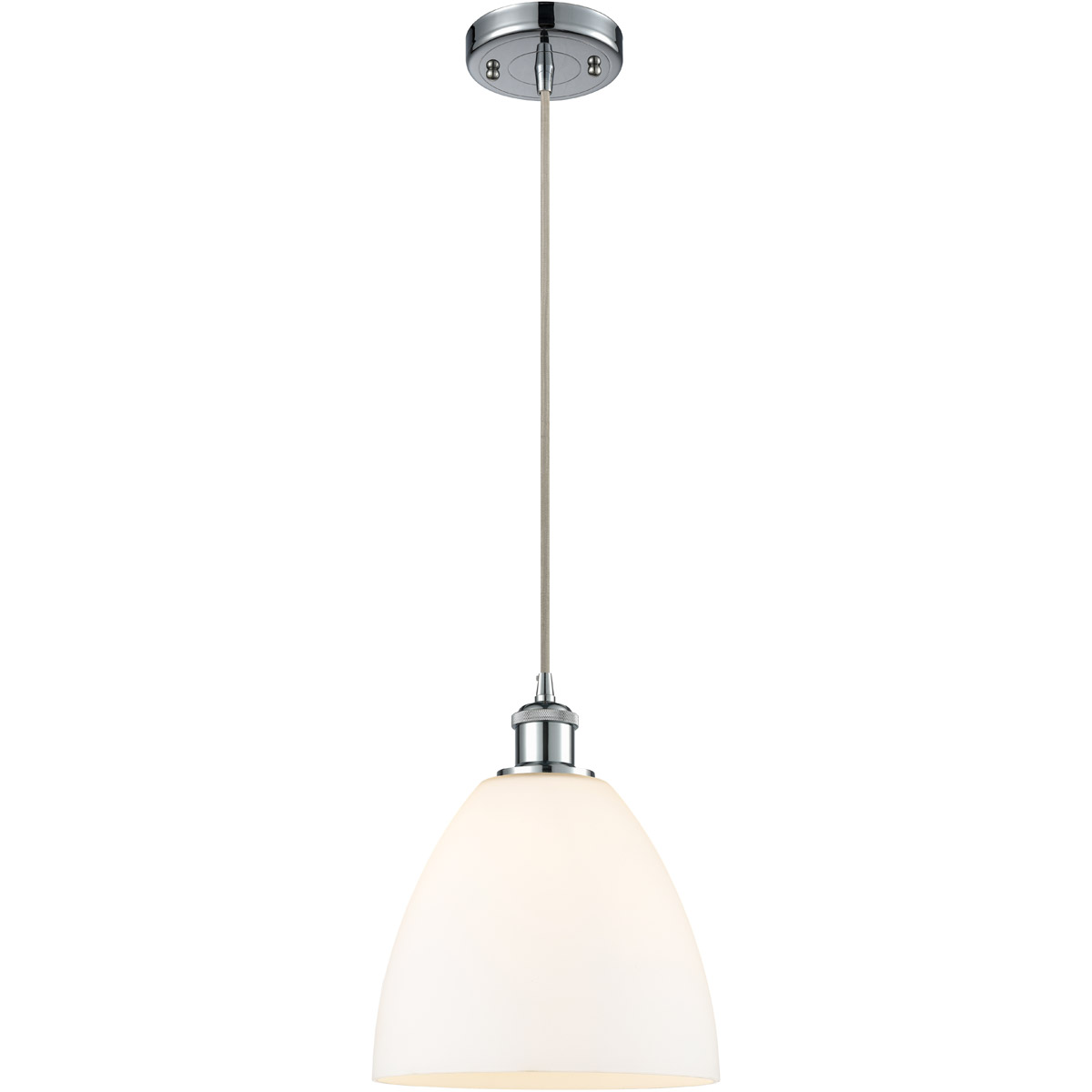 Innovations Lighting 516-1P-PC-GBD-91-LED Ballston Dome LED 9 inch Polished Chrome Mini Pendant Ceiling Light in Matte White Glass, Black Textured