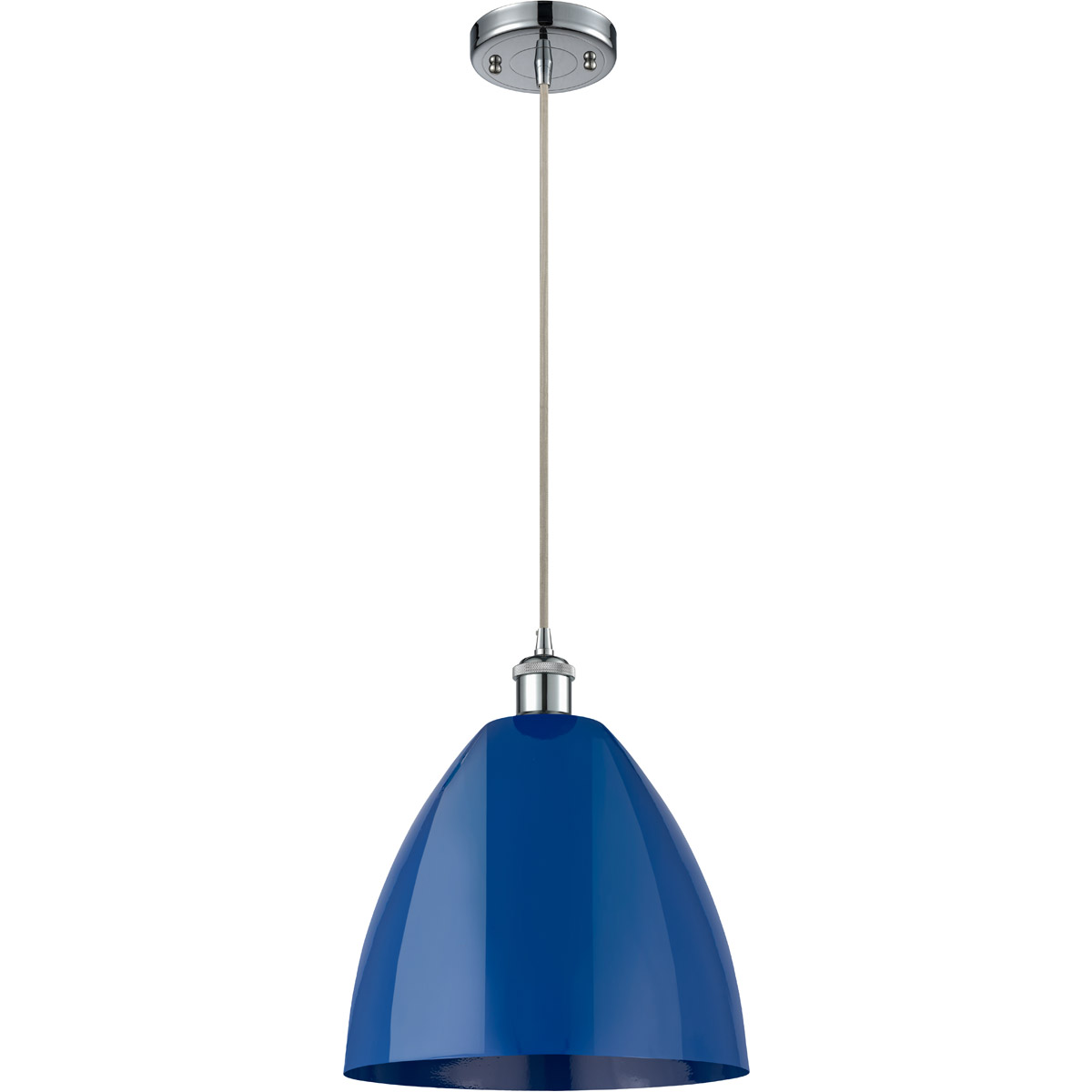 Innovations Lighting 516-1P-PC-MBD-12-BL-LED Ballston Plymouth Dome LED 12 inch Polished Chrome Mini Pendant Ceiling Light in Silver, Matte Blue