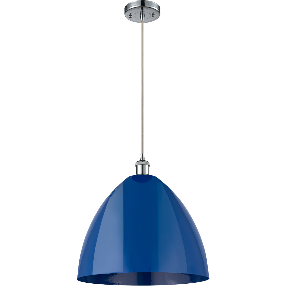 Innovations Lighting 516-1P-PC-MBD-16-BL-LED Ballston Plymouth Dome LED 16 inch Polished Chrome Mini Pendant Ceiling Light in Silver, Matte Blue