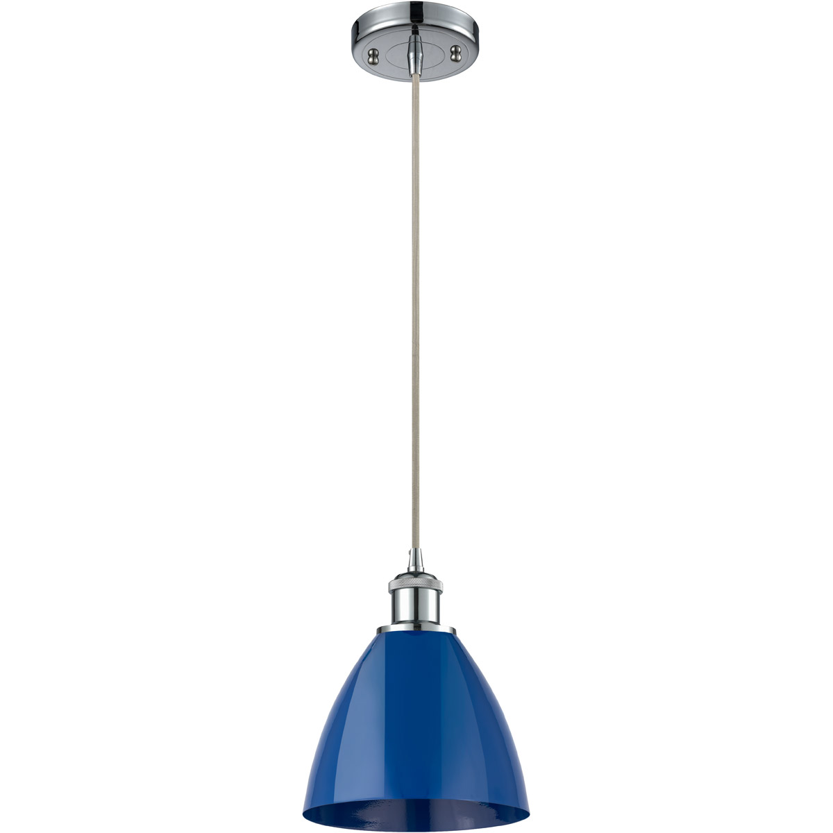 Innovations Lighting 516-1P-PC-MBD-75-BL-LED Ballston Plymouth Dome LED 7.5 inch Polished Chrome Mini Pendant Ceiling Light in Silver, Matte Blue