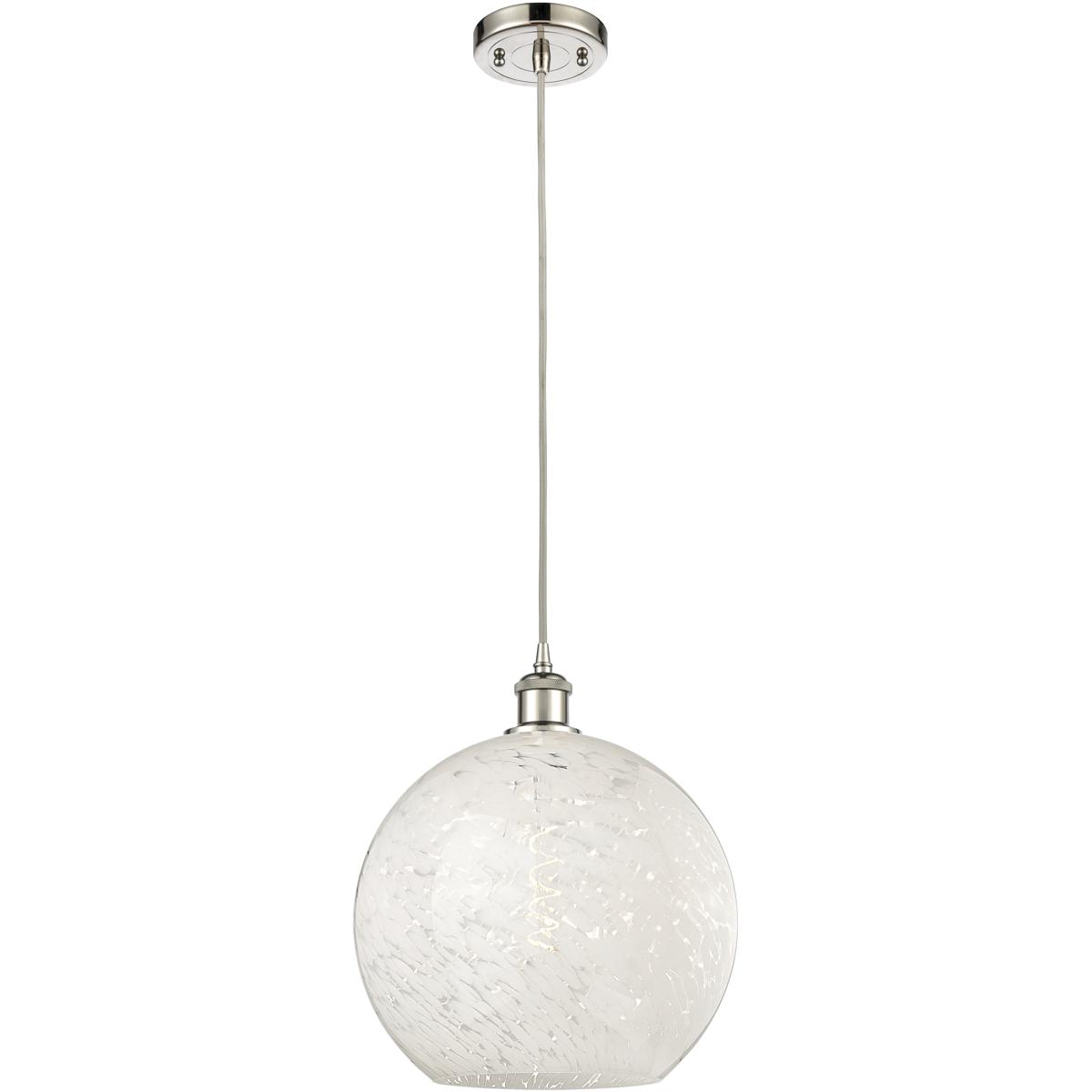 Innovations Lighting 516-1P-PN-G1216-12WM Ballston White Mouchette 1 Light 12 inch Polished Nickel Cord Hung Pendant Ceiling Light