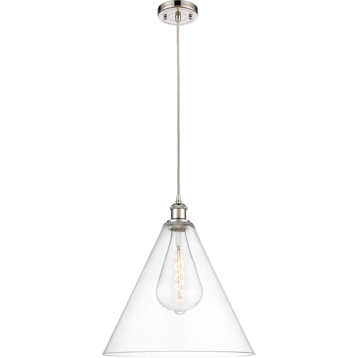 Innovations Lighting 516-1P-PN-GBC-162-LED Ballston Cone LED 16 inch Polished Nickel Pendant Ceiling Light in Clear Glass, Black Textured