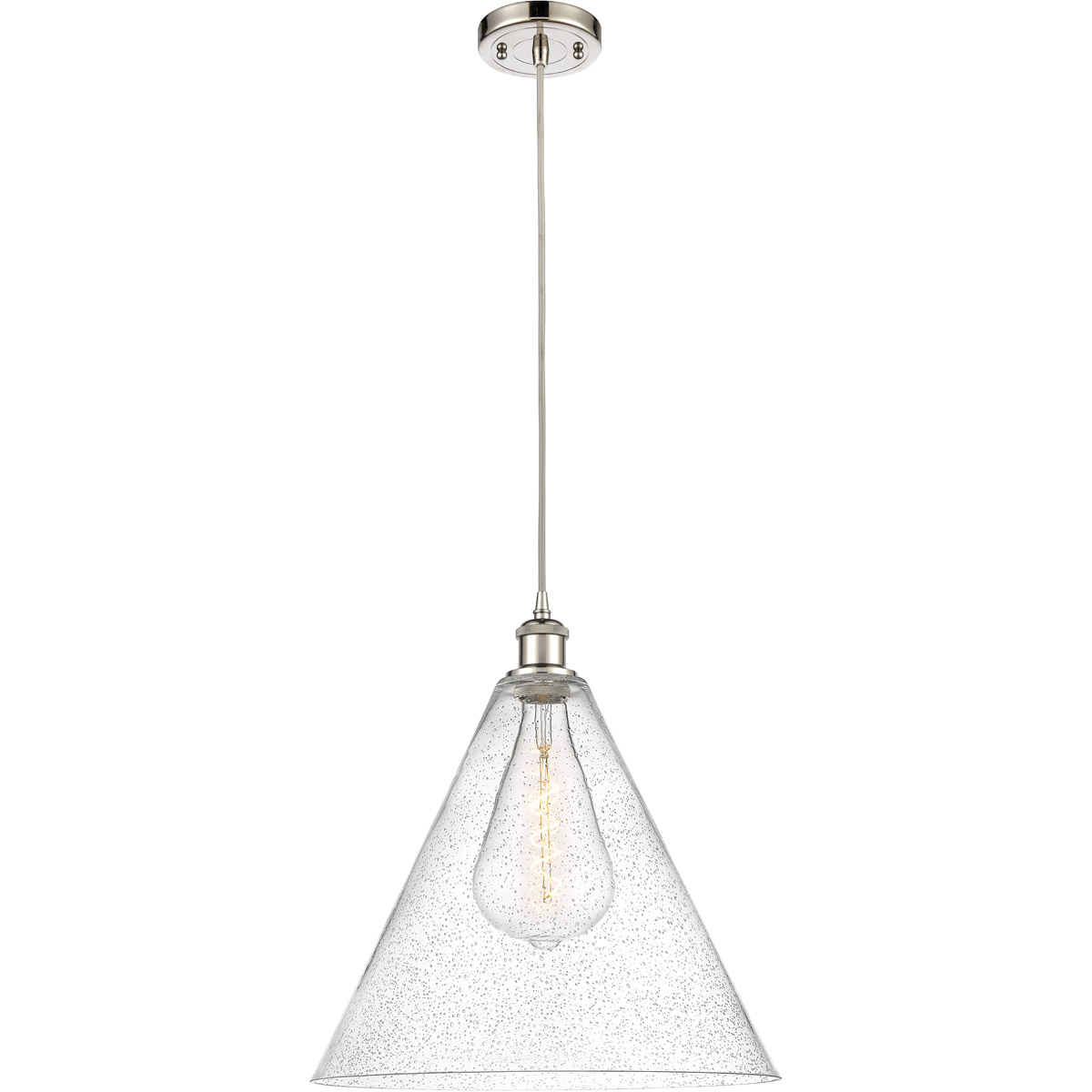 Innovations Lighting 516-1P-PN-GBC-164-LED Ballston Cone LED 16 inch Polished Nickel Pendant Ceiling Light in Seedy Glass, Black Textured
