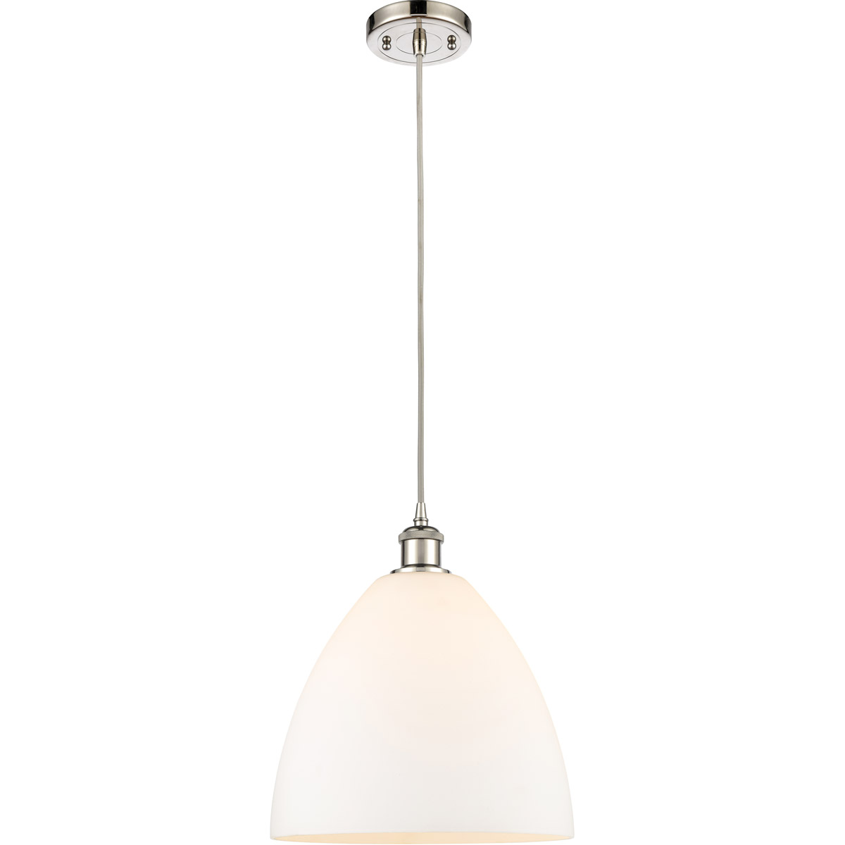 Innovations Lighting 516-1P-PN-GBD-121-LED Ballston Dome LED 12 inch Polished Nickel Mini Pendant Ceiling Light in Matte White Glass, Black Textured