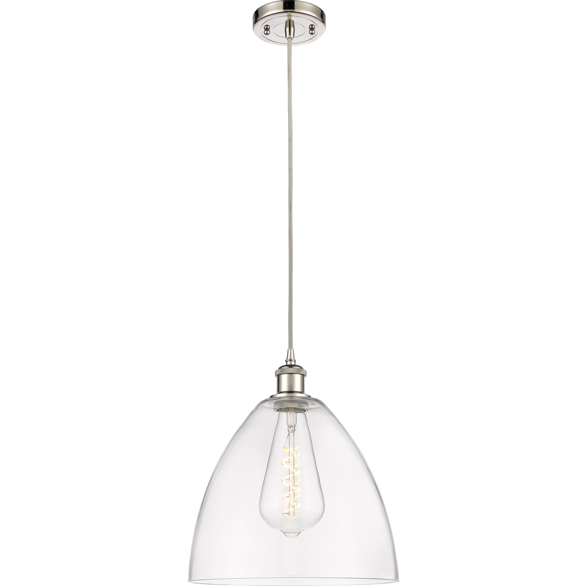Innovations Lighting 516-1P-PN-GBD-122-LED Ballston Dome LED 12 inch Polished Nickel Mini Pendant Ceiling Light in Clear Glass, Black Textured