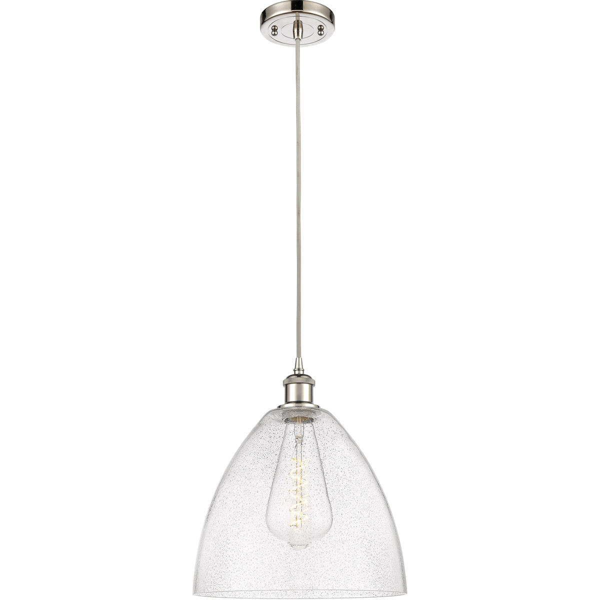 Innovations Lighting 516-1P-PN-GBD-124-LED Ballston Dome LED 12 inch Polished Nickel Mini Pendant Ceiling Light in Seedy Glass, Black Textured