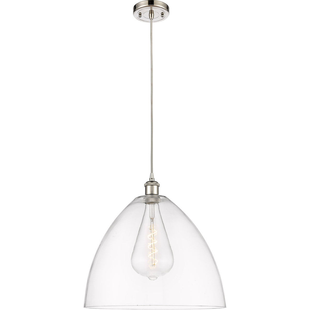 Innovations Lighting 516-1P-PN-GBD-162-LED Ballston Dome LED 16 inch Polished Nickel Pendant Ceiling Light in Clear Glass, Black Textured