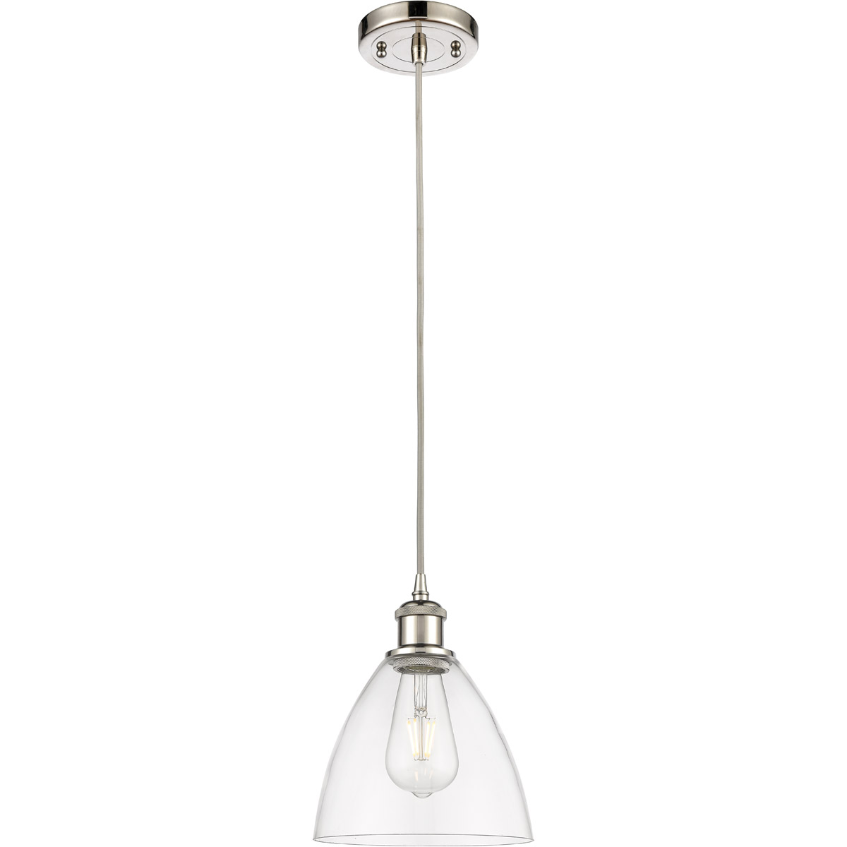 Innovations Lighting 516-1P-PN-GBD-752-LED Ballston Dome LED 7.5 inch Polished Nickel Mini Pendant Ceiling Light in Clear Glass, Black Textured