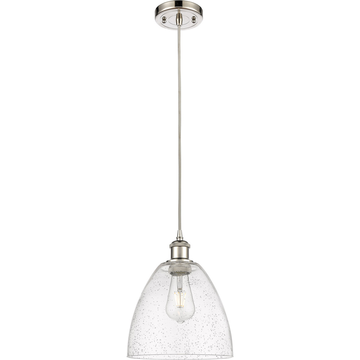 Innovations Lighting 516-1P-PN-GBD-94-LED Ballston Dome LED 9 inch Polished Nickel Mini Pendant Ceiling Light in Seedy Glass, Black Textured