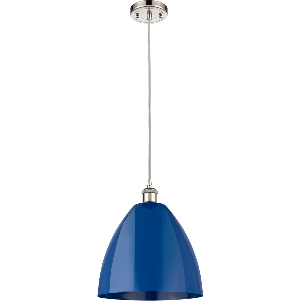 Innovations Lighting 516-1P-PN-MBD-12-BL-LED Ballston Plymouth Dome LED 12 inch Polished Nickel Mini Pendant Ceiling Light in Silver, Matte Blue
