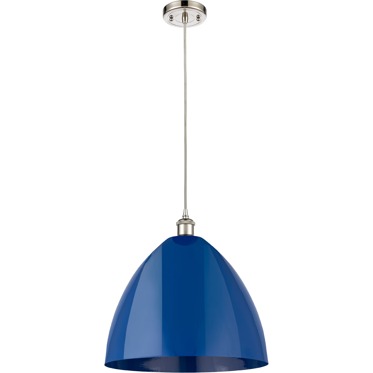 Innovations Lighting 516-1P-PN-MBD-16-BL-LED Ballston Plymouth Dome LED 16 inch Polished Nickel Mini Pendant Ceiling Light in Silver, Matte Blue