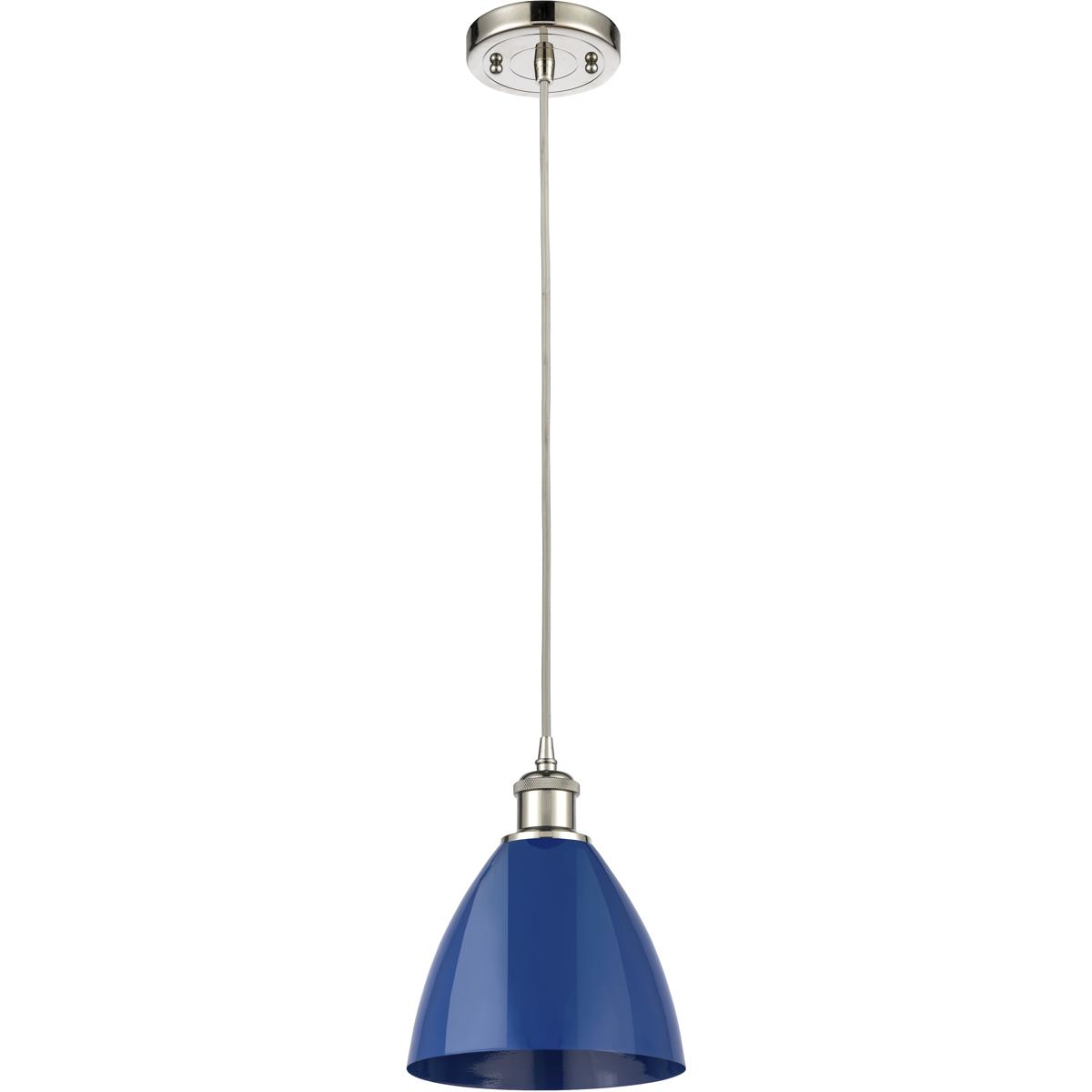 Innovations Lighting 516-1P-PN-MBD-75-BL-LED Ballston Plymouth Dome LED 7.5 inch Polished Nickel Mini Pendant Ceiling Light in Silver, Matte Blue
