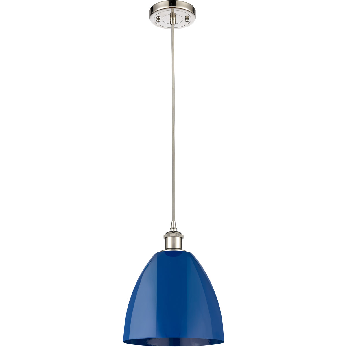 Innovations Lighting 516-1P-PN-MBD-9-BL-LED Ballston Plymouth Dome LED 9 inch Polished Nickel Mini Pendant Ceiling Light in Silver, Matte Blue