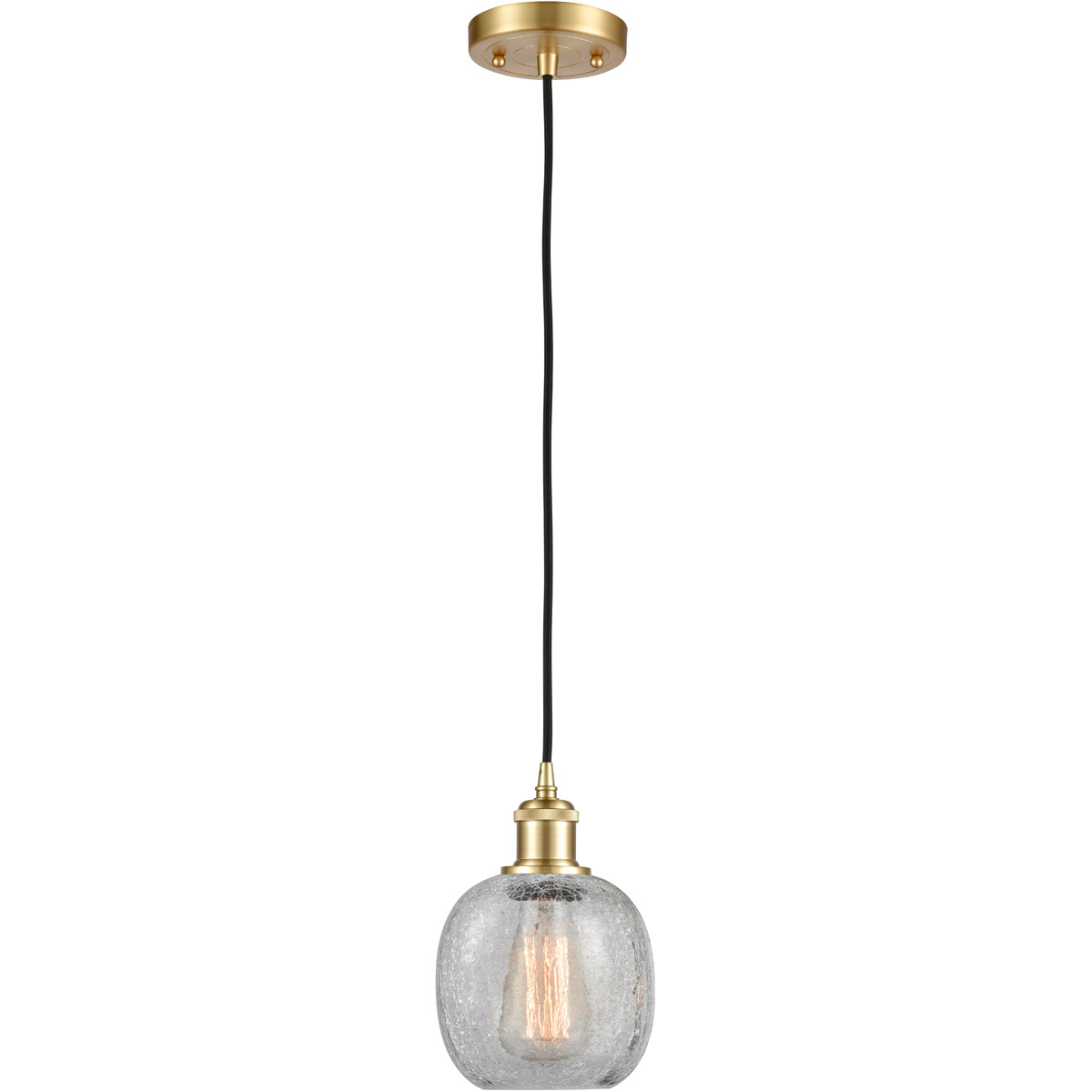 Innovations Lighting 516-1P-SG-G105 Ballston Belfast 1 Light 6 inch Satin Gold Mini Pendant Ceiling Light in Clear Crackle Glass, Ballston